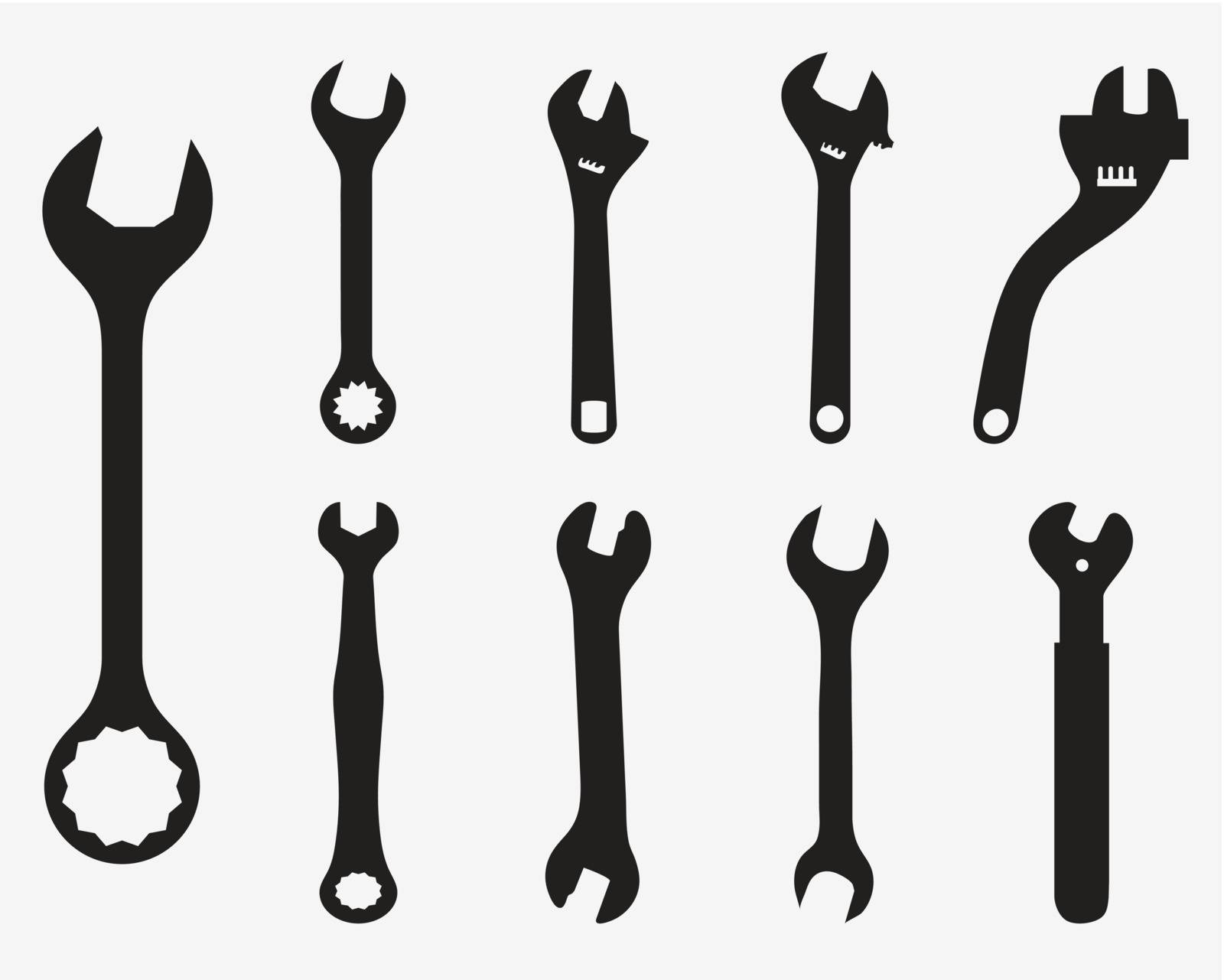 Black silhouettes of screw wrench, vector illustration