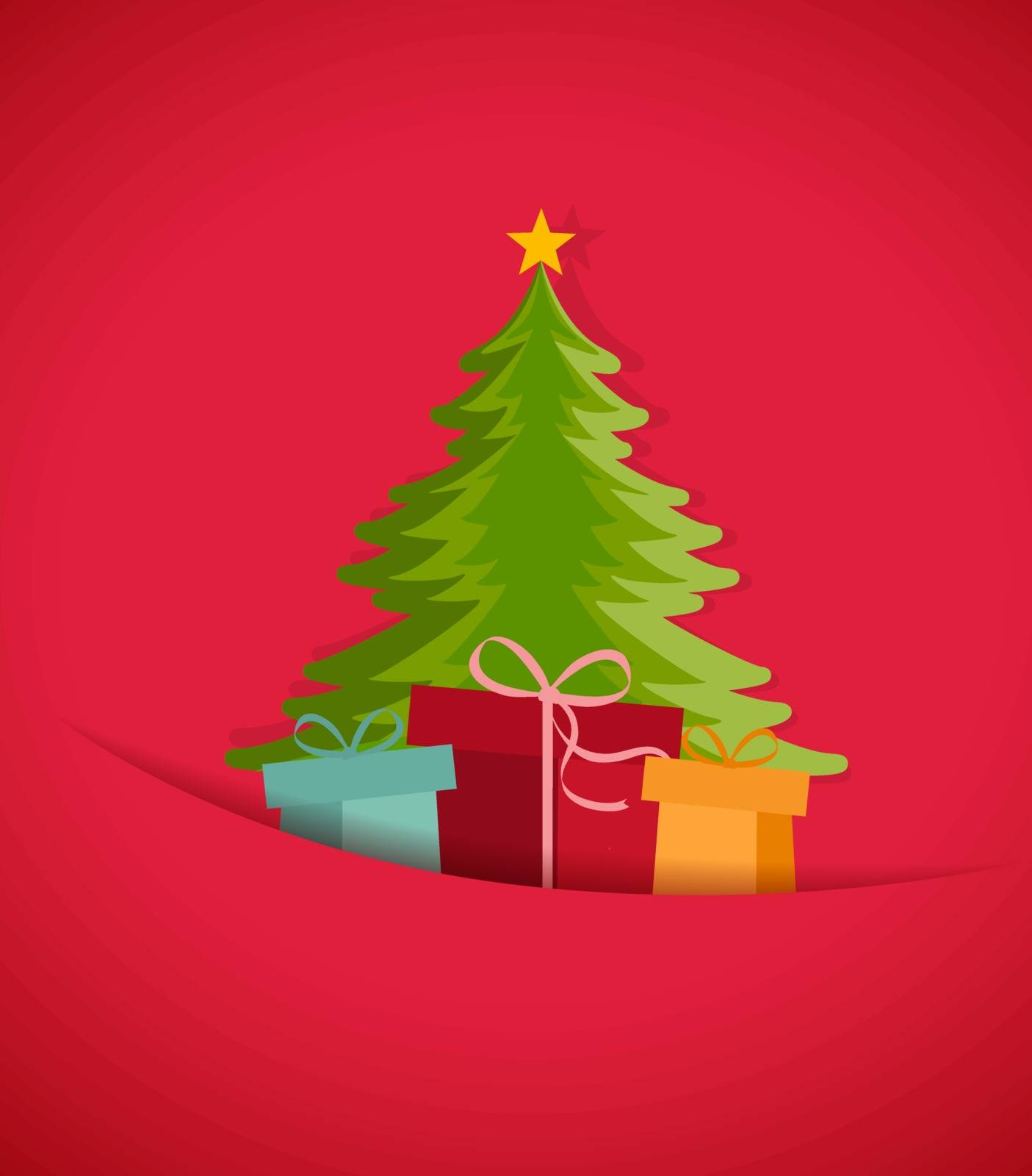 Colored decorative christmas tree, vector Christmas card