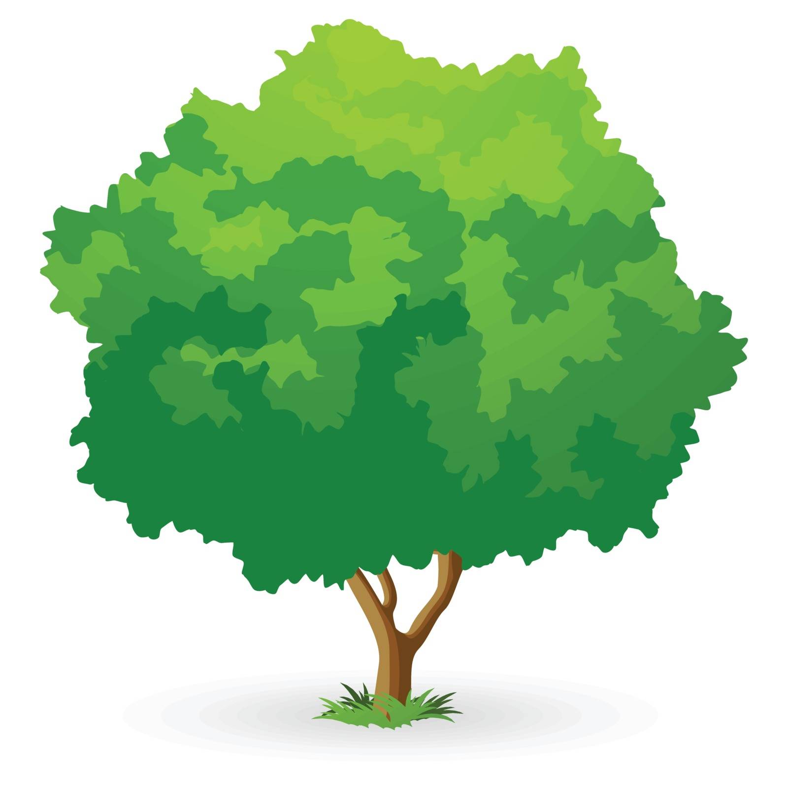Green Tree Icon with grass isolated on white
