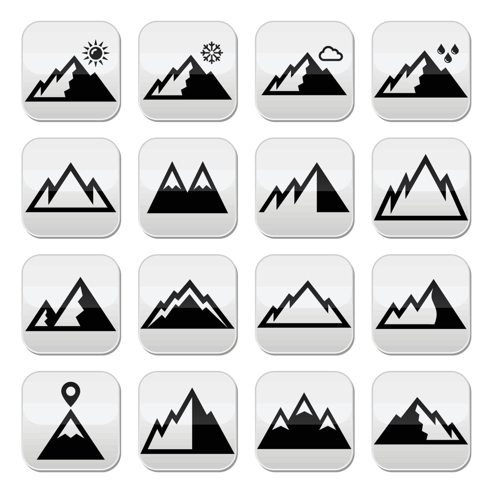 Vector buttons set of mountain landscape isolated on white
