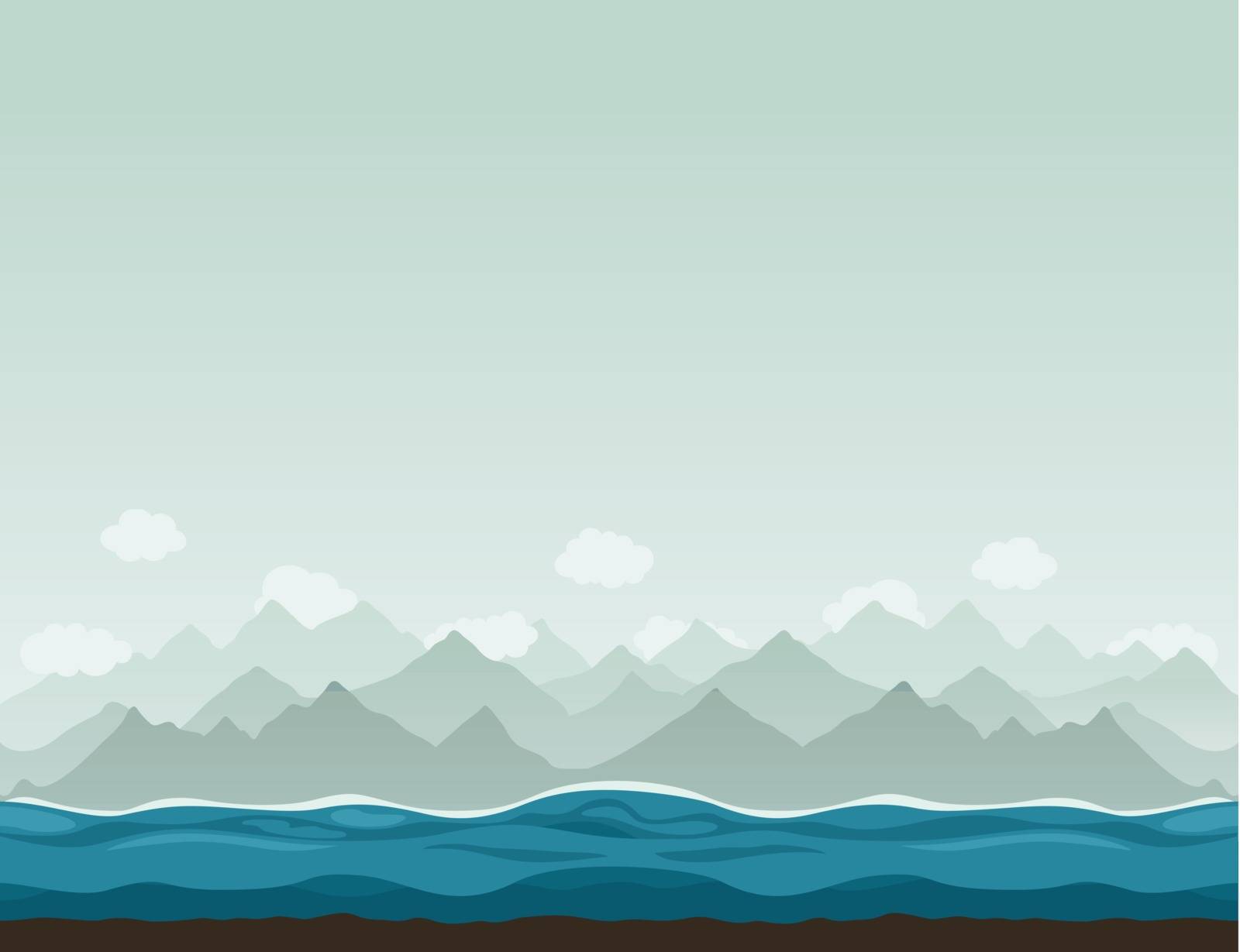 The sea against mountains. A vector illustration