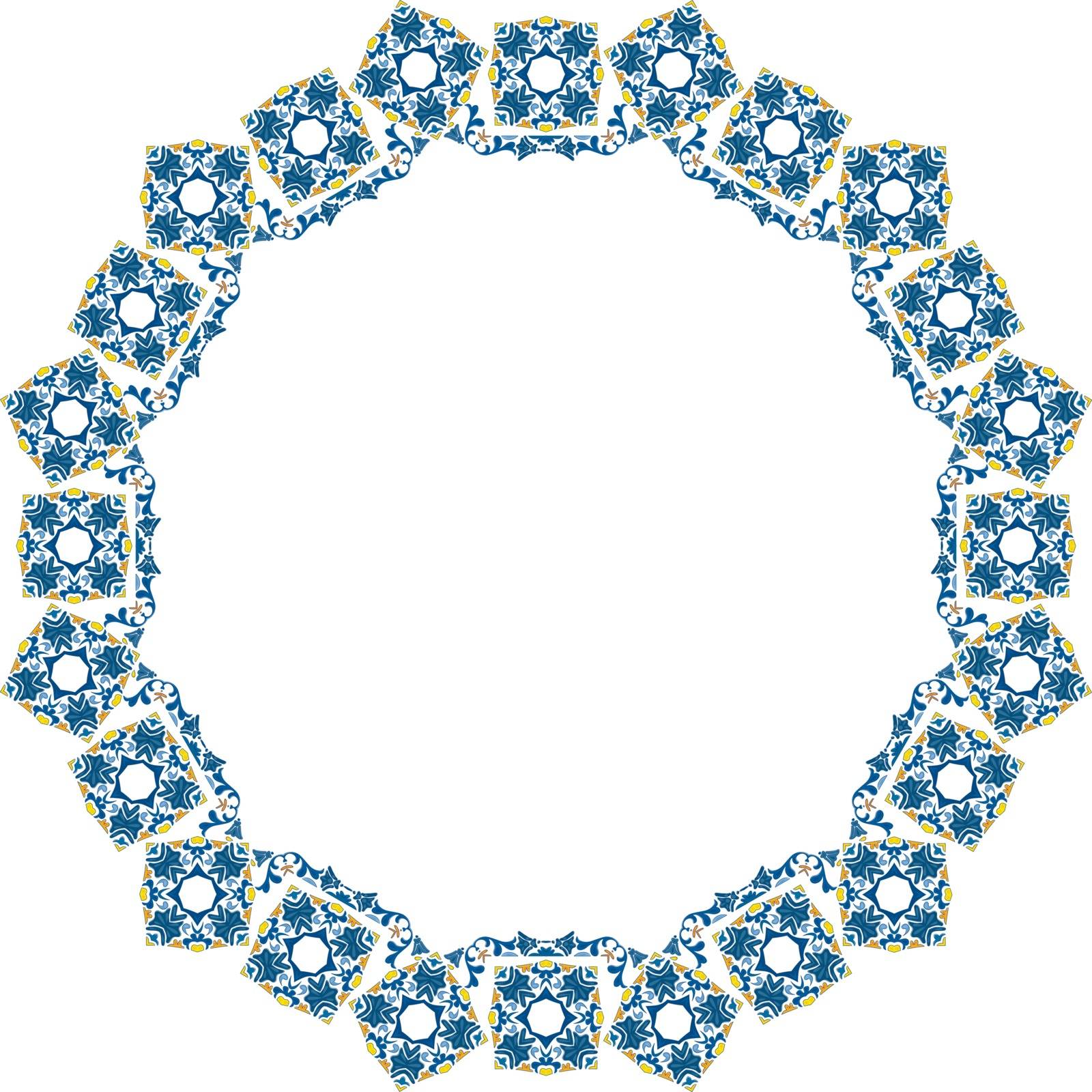 Decorative illustrated circle frame made of blue and orange elements