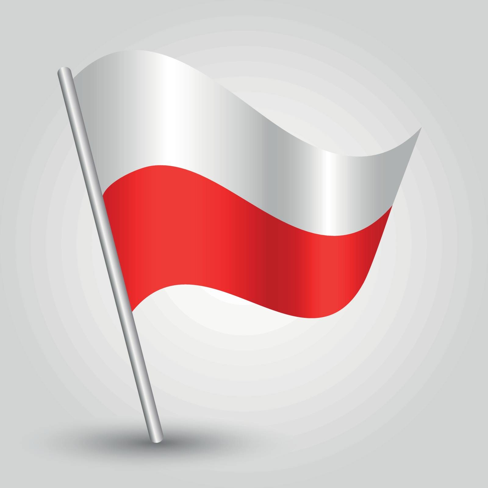 vector 3d waving polish flag on pole - national symbol of poland with inclined metal stick