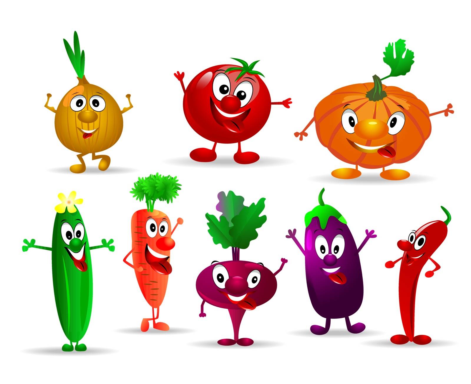 Collection of various fun and funny vegetables.