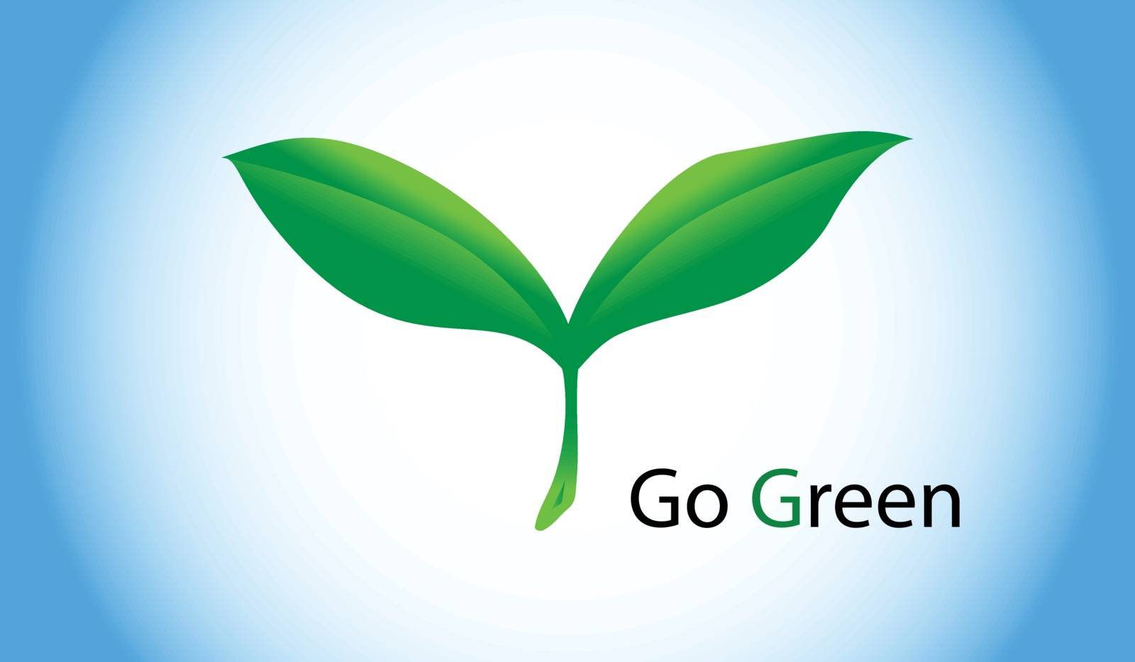 Go green text with green plant on white and blue background