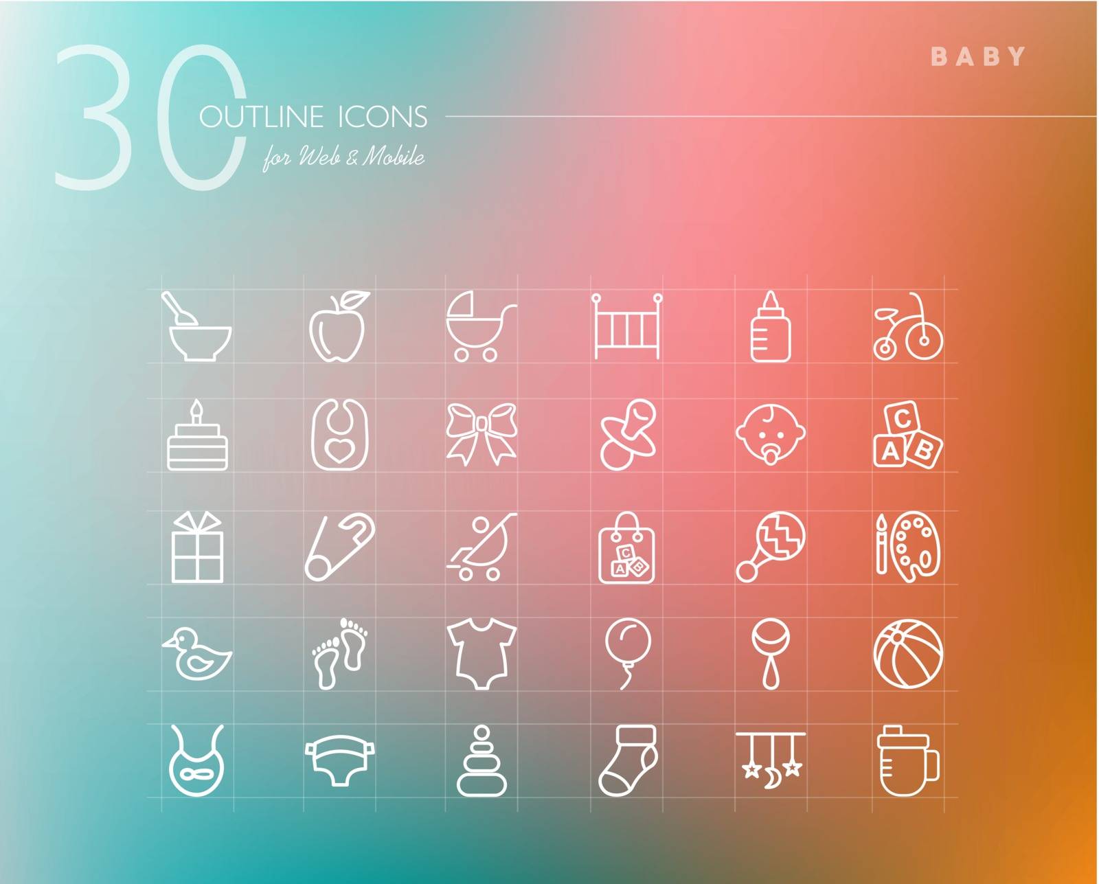 Baby shower outline icons set for web and mobile app. EPS10 vector file organized in layers for easy editing.