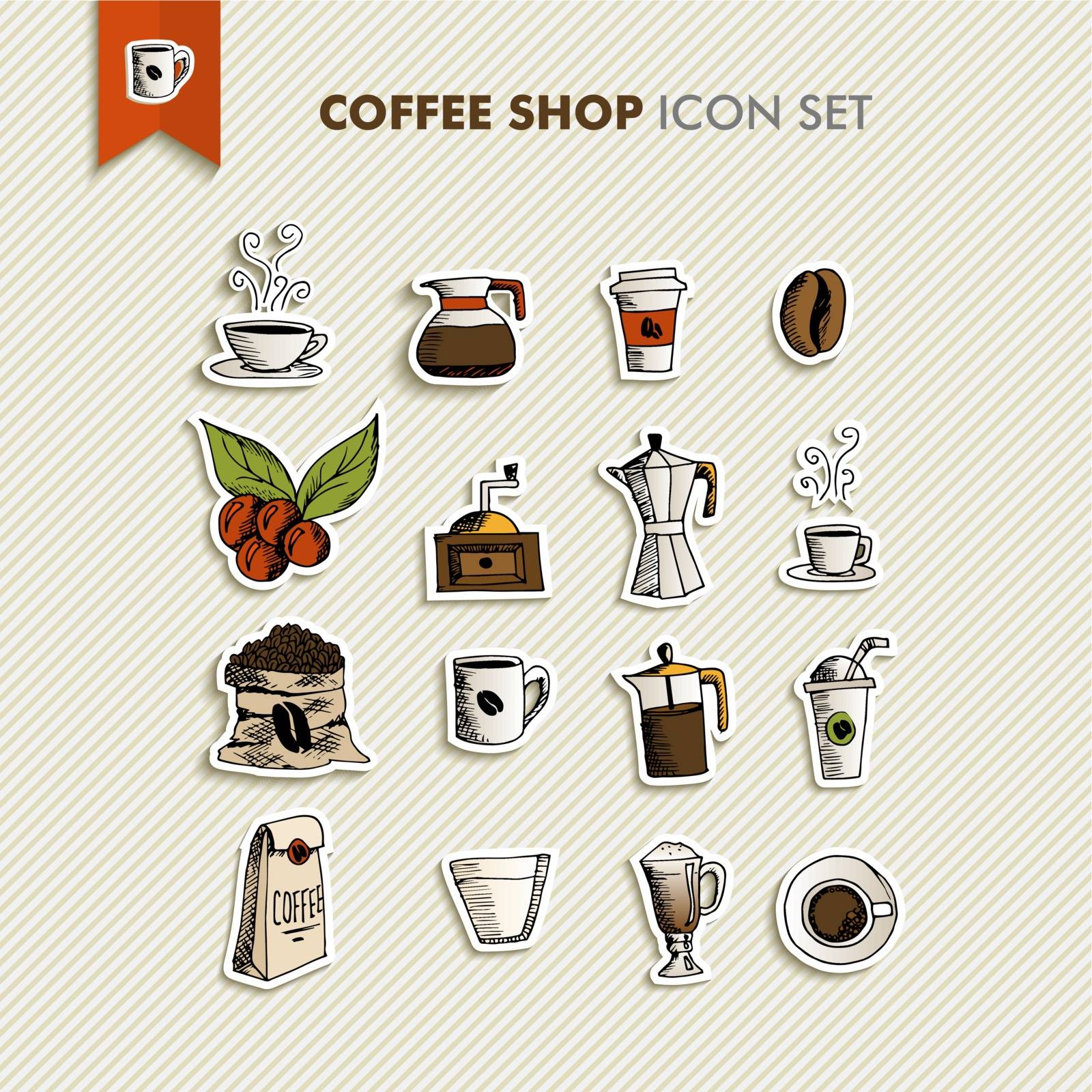 Hand drawn coffee shop icons set design. Menu, website and app elements. EPS10 vector file organized in layers for easy editing.