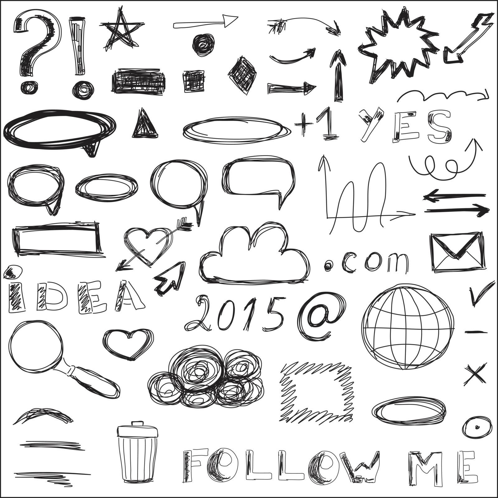 Set of sketched social and digital icons. by mcherevan