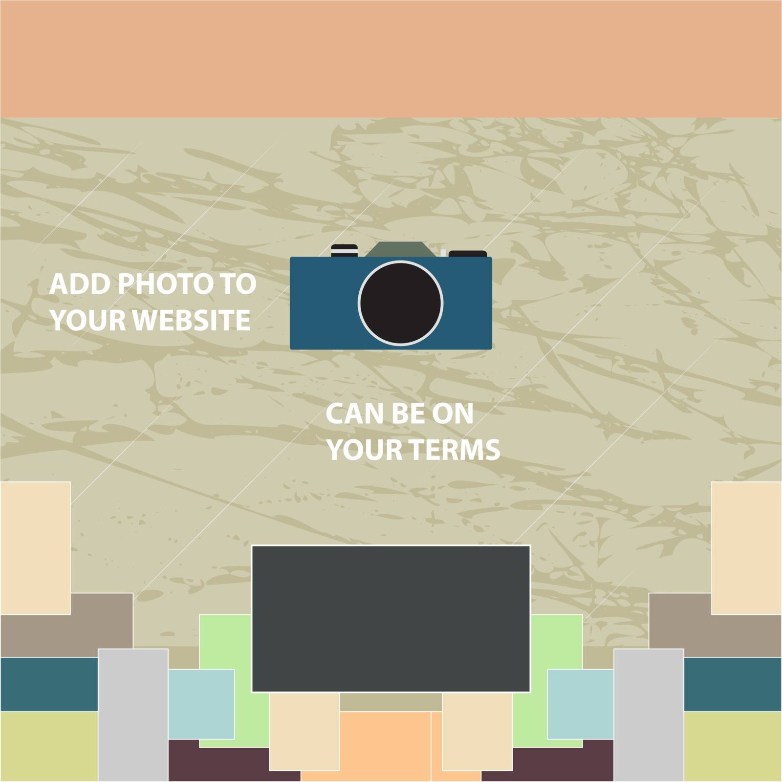 Camera on an abstract background with photos
