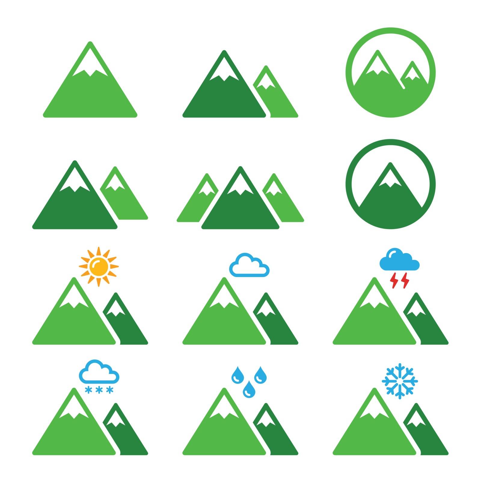 Mountain green vector icons set by RedKoala