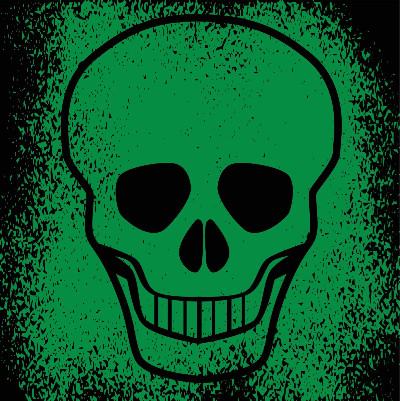 A human skull in grunge effect over a green background