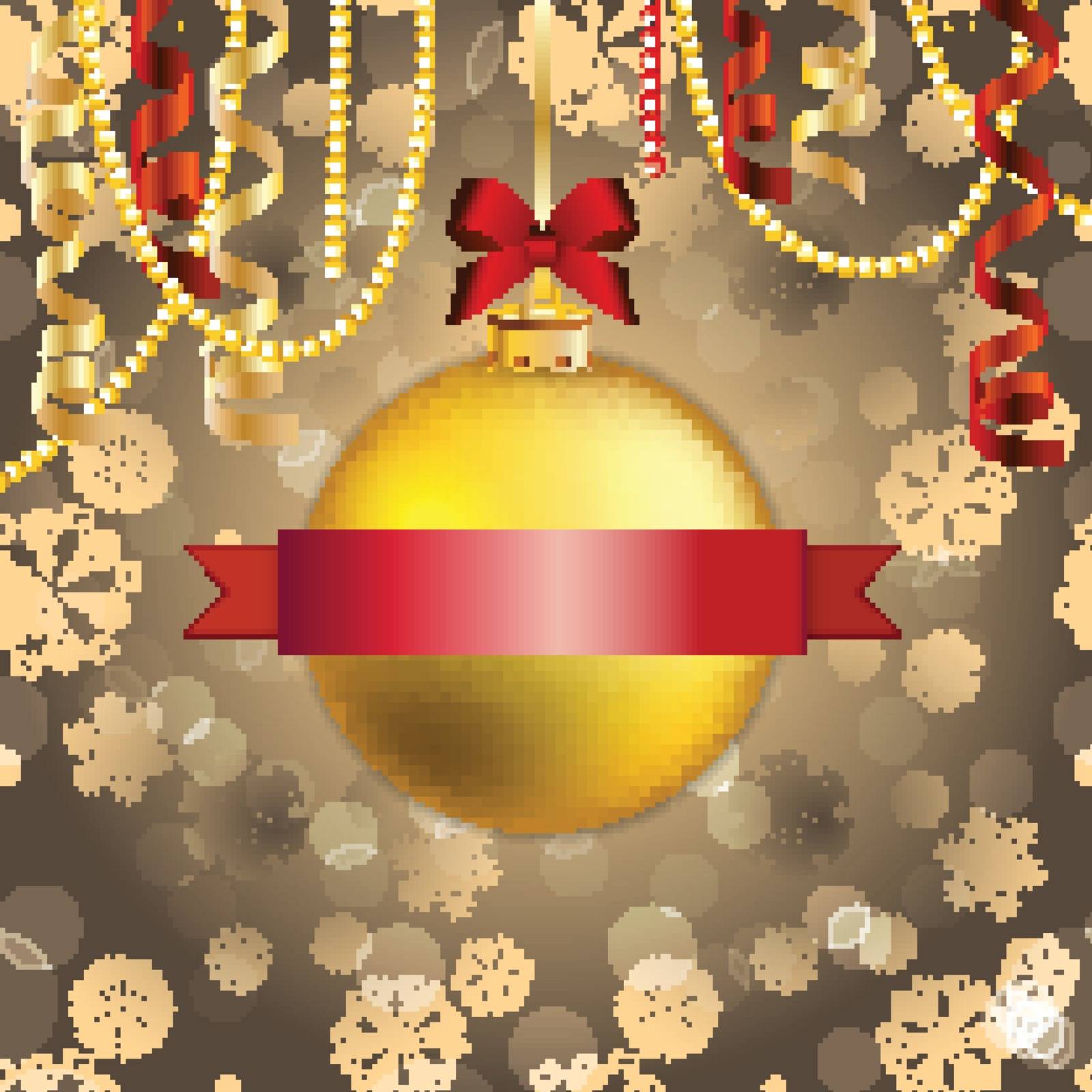 New Year greeting card. Christmas Ball with bow and ribbon. by LittleCuckoo