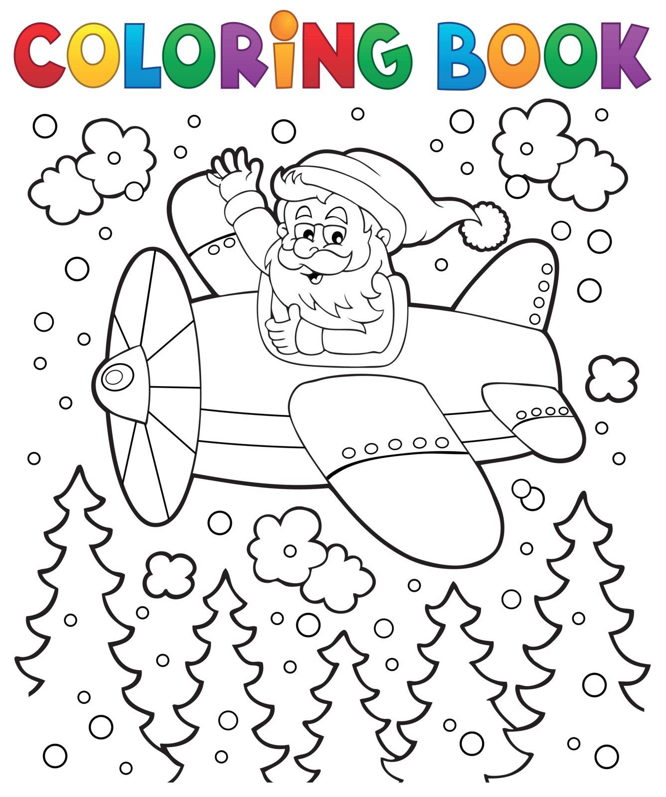 Coloring book Santa Claus in plane - eps10 vector illustration.