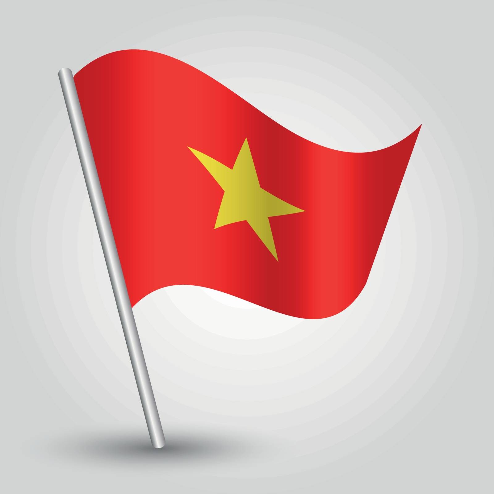 vector 3d waving vietnamese flag on pole - national symbol of Vietnam with inclined metal stick