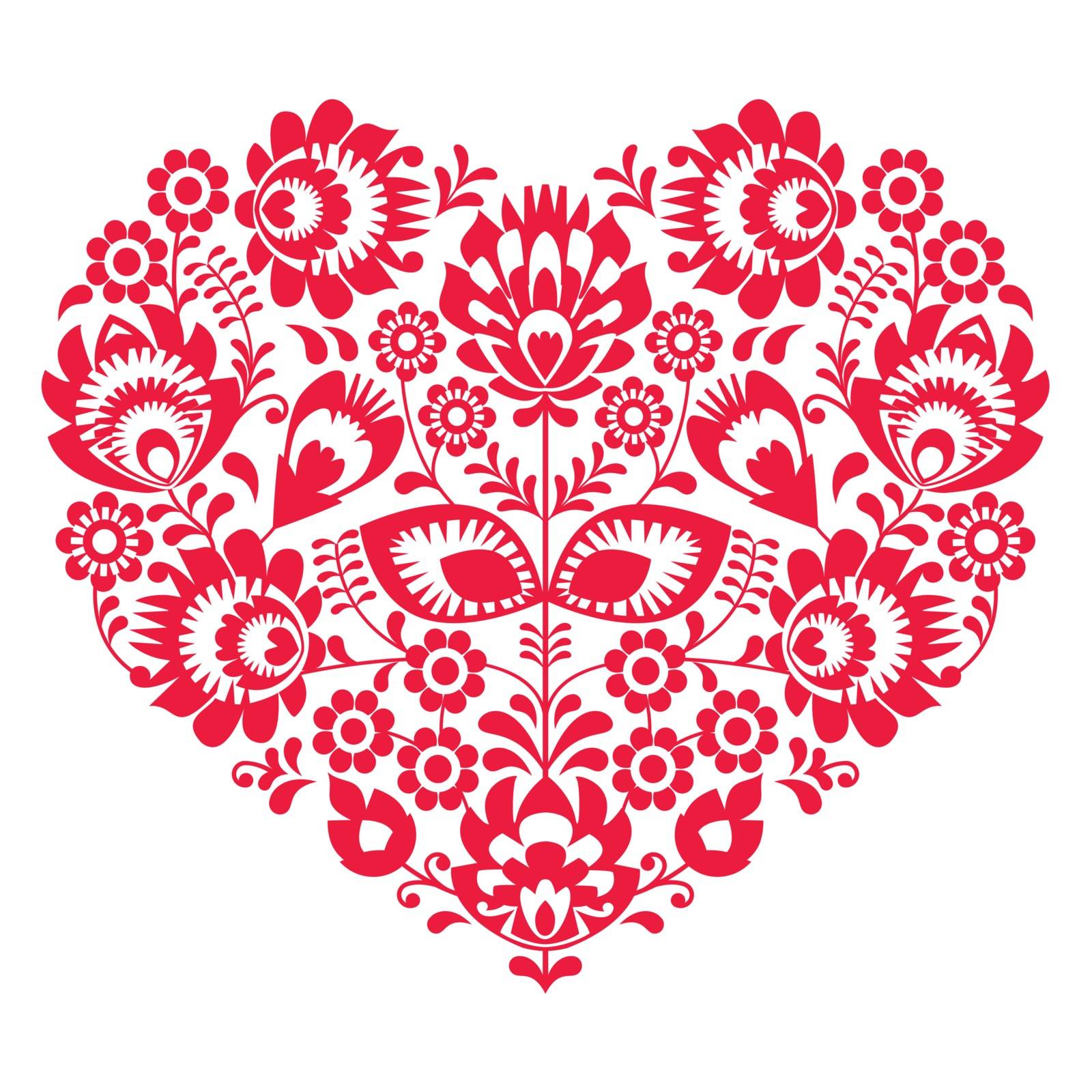 Valentines Day folk art red heart - Polish pattern Wzory Lowickie, Wycinanki by RedKoala