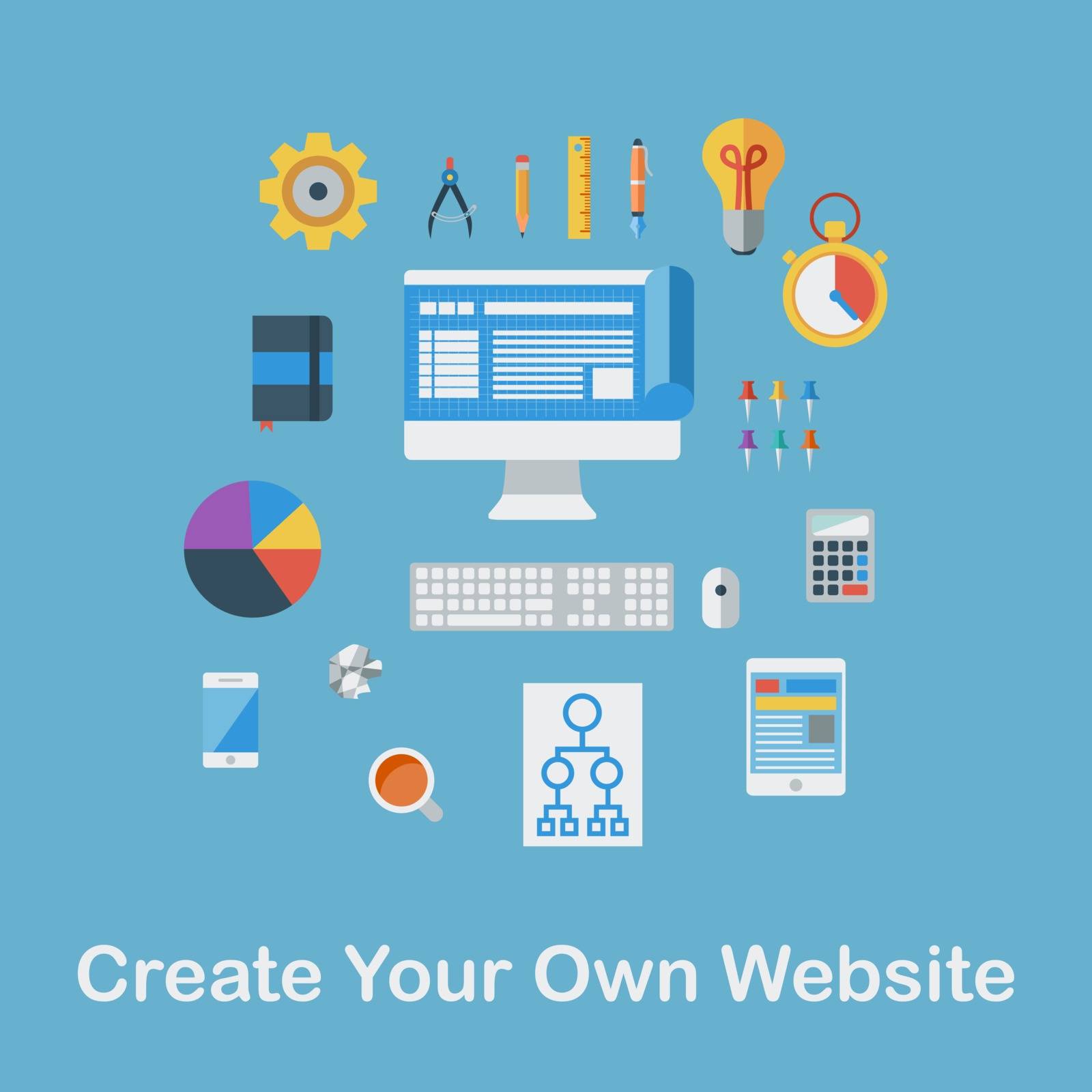 Flat design vector illustration concept icons set. Create Your Own Website. Vector illustration.