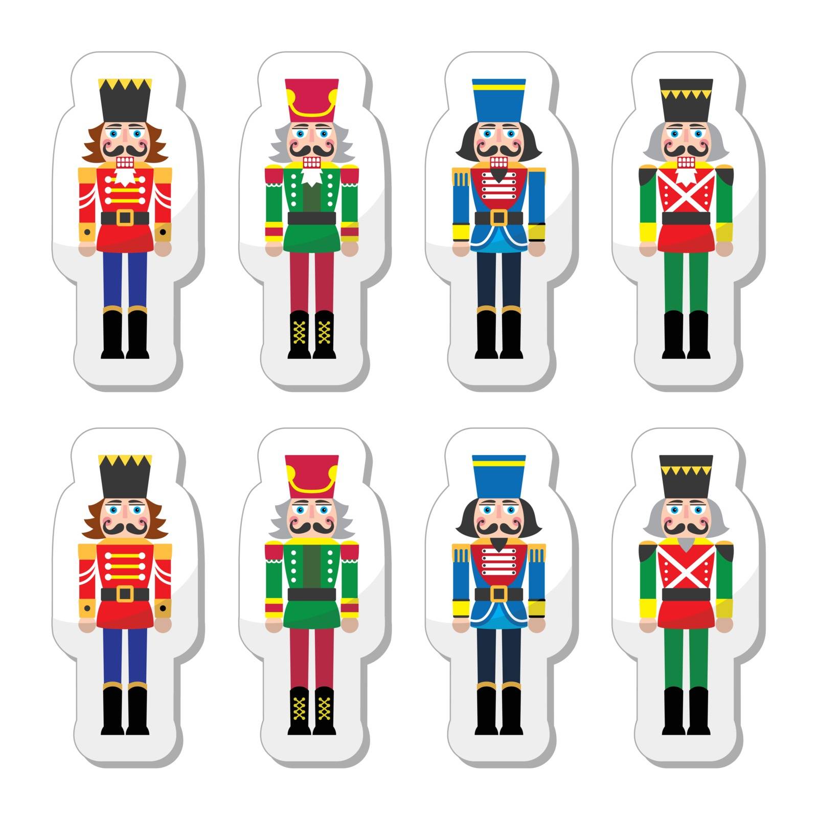 Vector icons set of Xmas nutcrackers statues isolated on white
