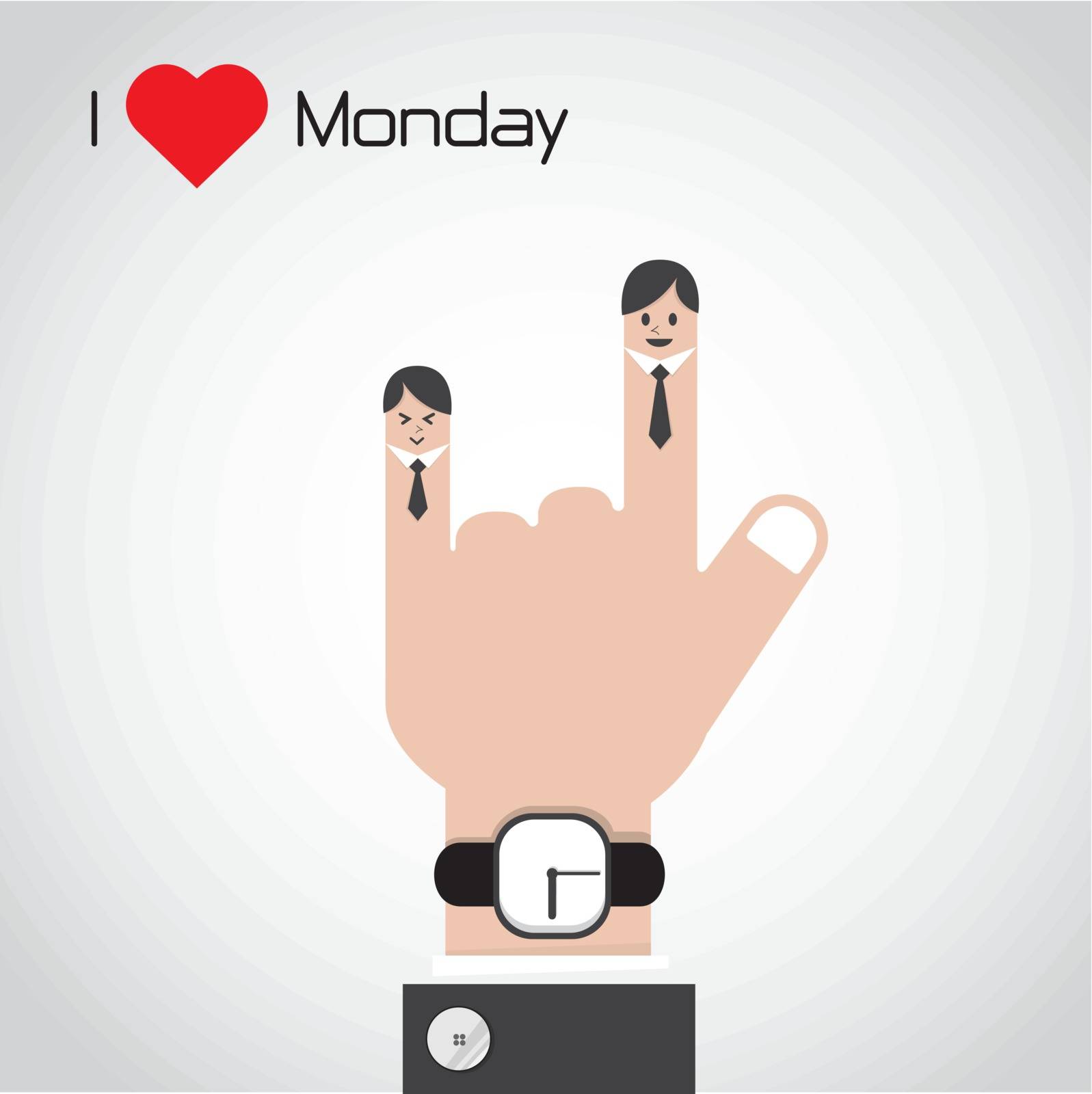 I love monday concept.Cartoon and businessman symbol by chatchai5172