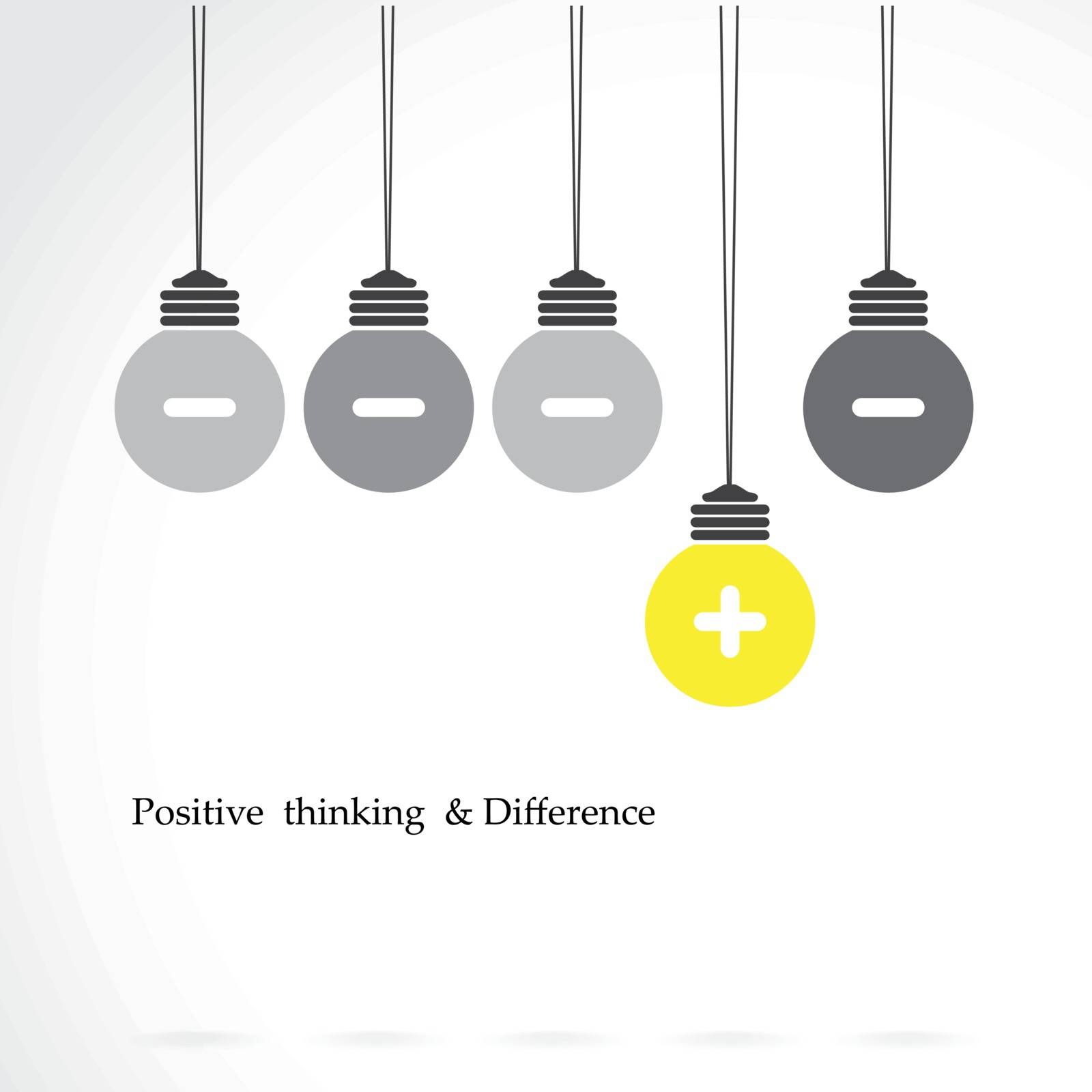 creative light bulb symbol with positive thinking and difference concept, business idea. Vector illustration