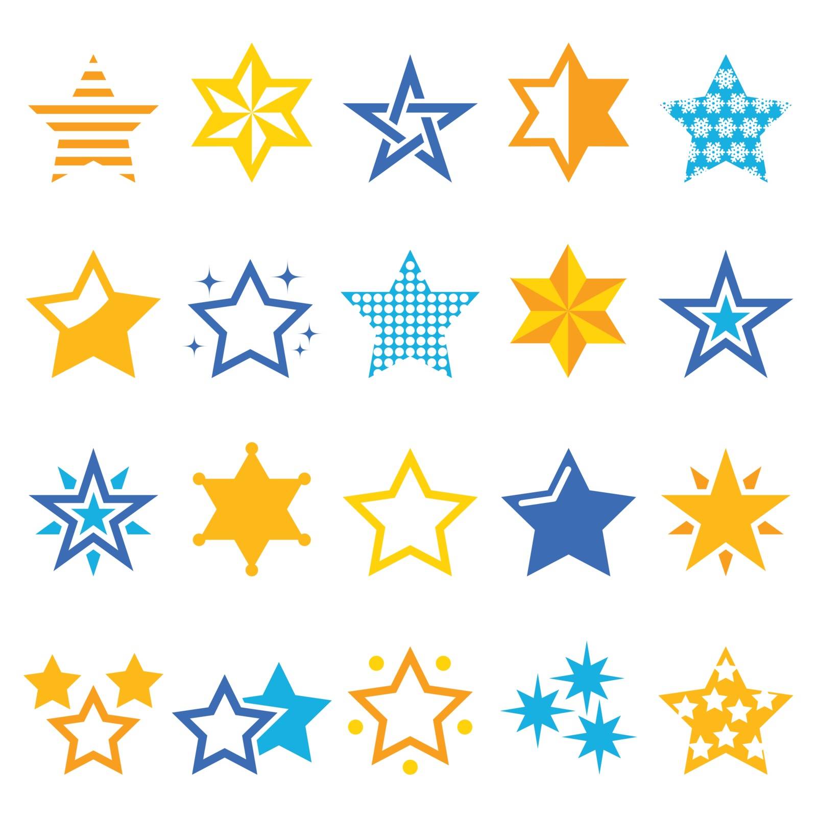 Winter Christmas icons set- stars and sparkles isolated on white