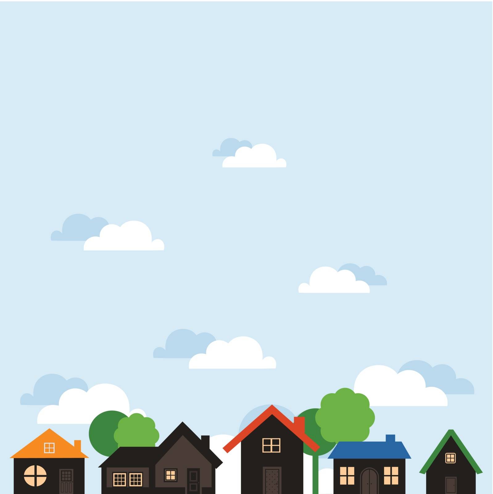 One-storeyed houses against the sky. A vector illustration