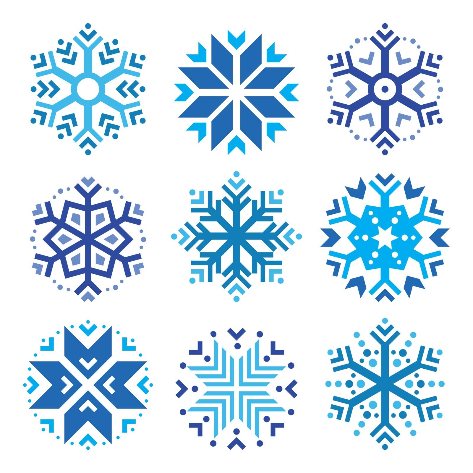 Snowflakes, winter blue icons set by RedKoala