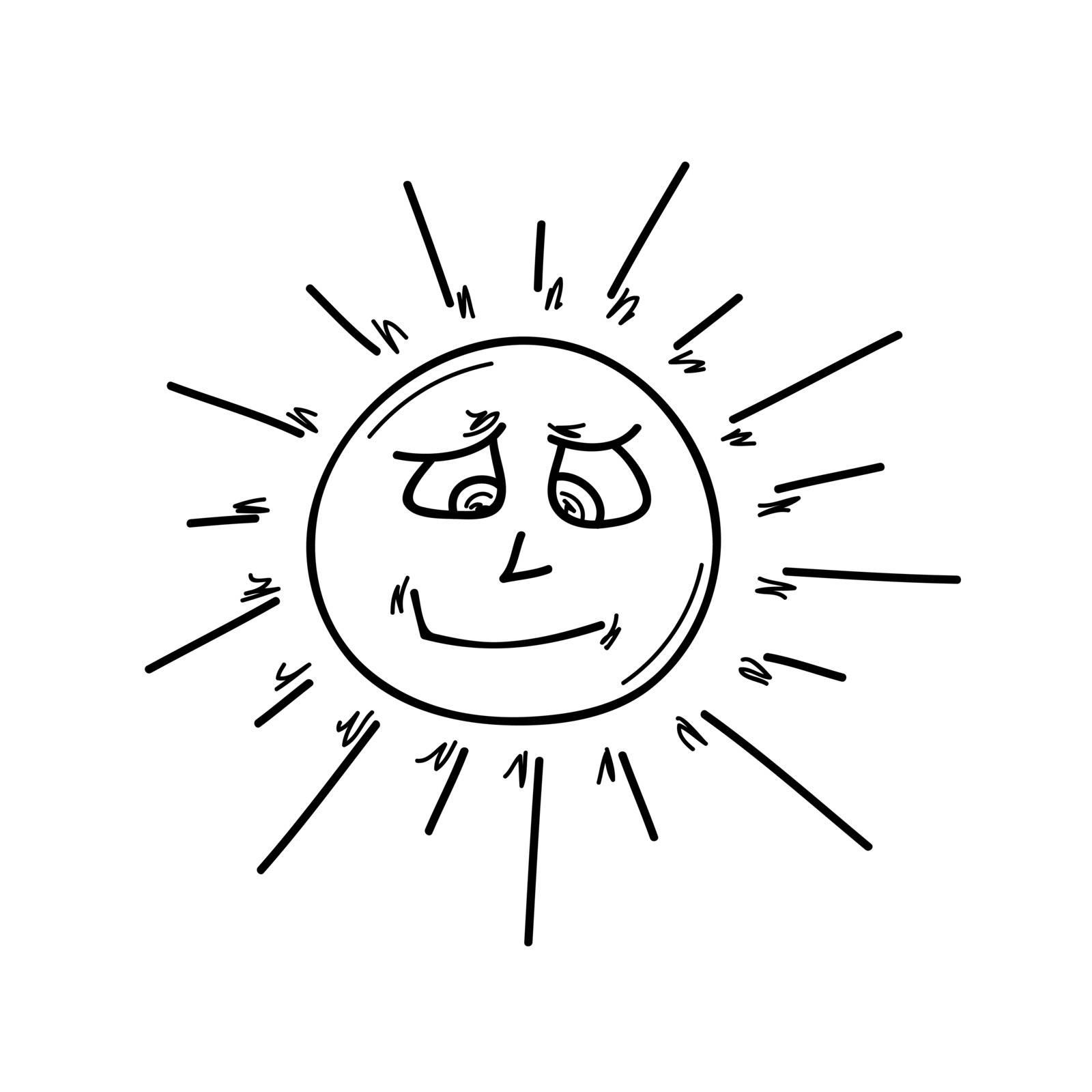 smiling sun on white background, isolated, vector