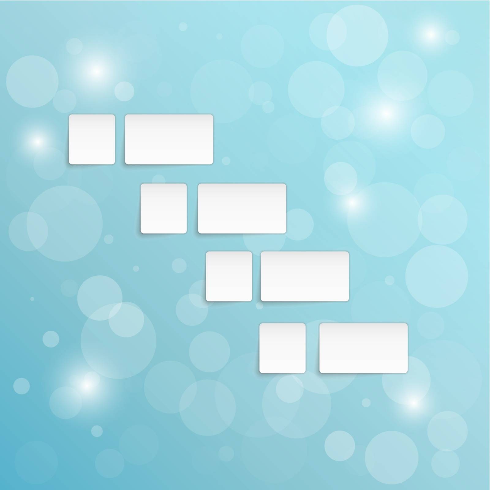 blank paper blocks on blue background with shining balls