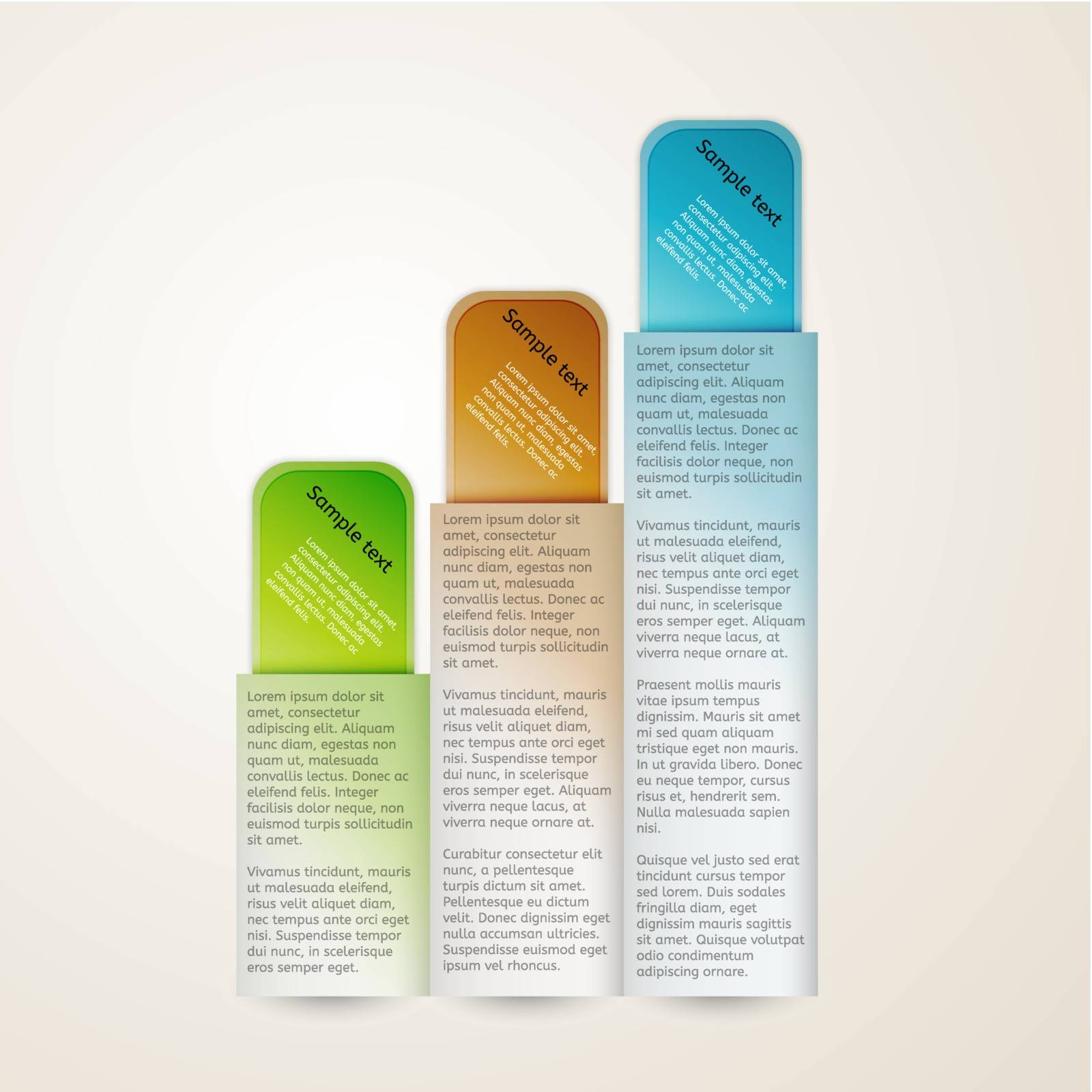 three blank vertical banners with color sample text