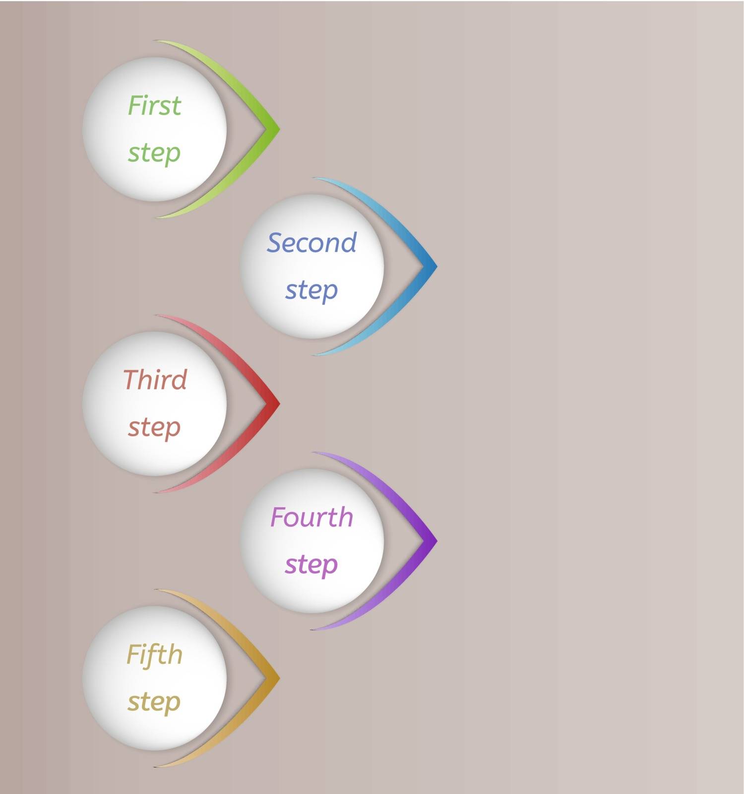 five color steps connected with color dashed lines on beige gradient background