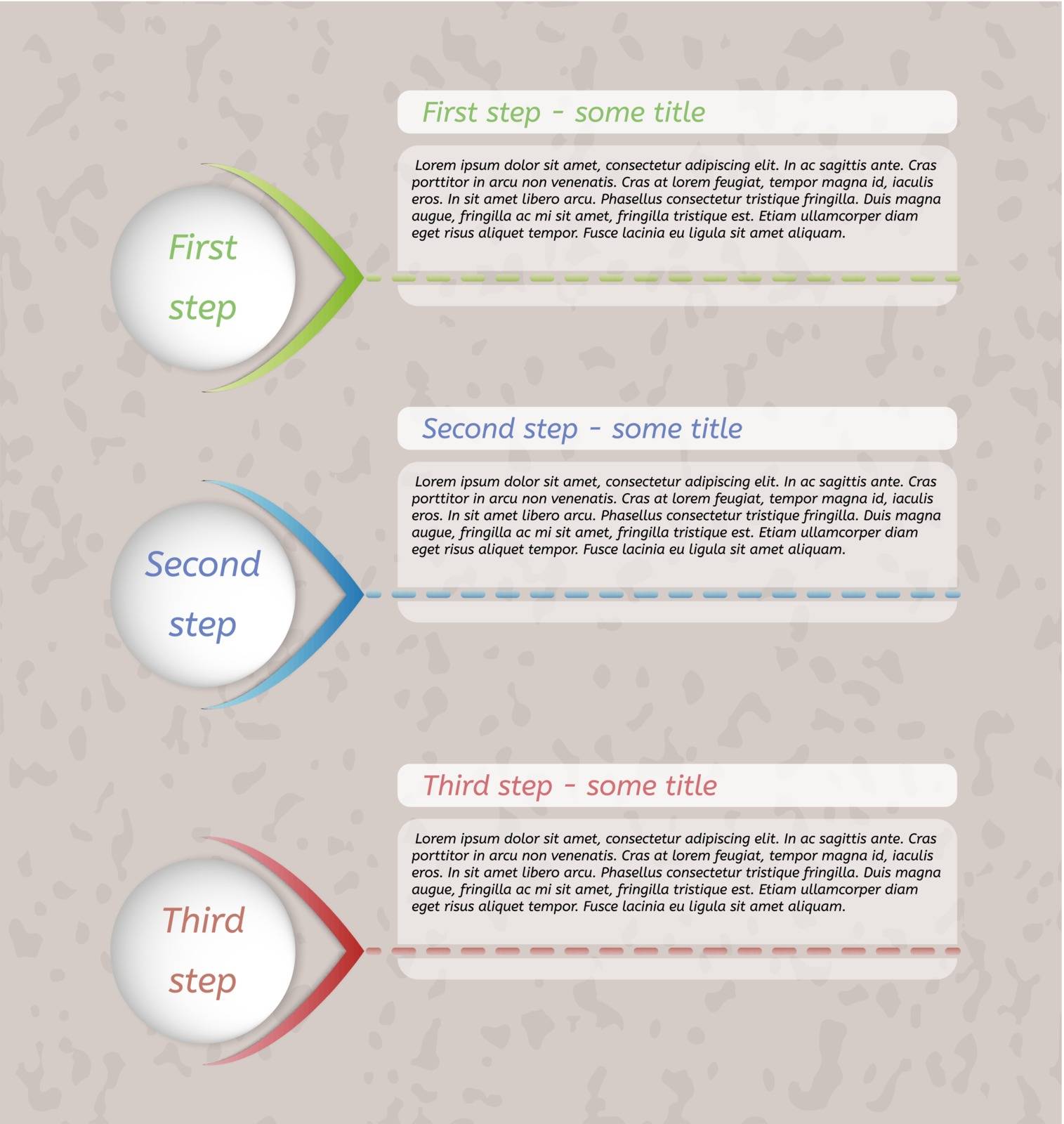 three steps infographics on spotty vintage background