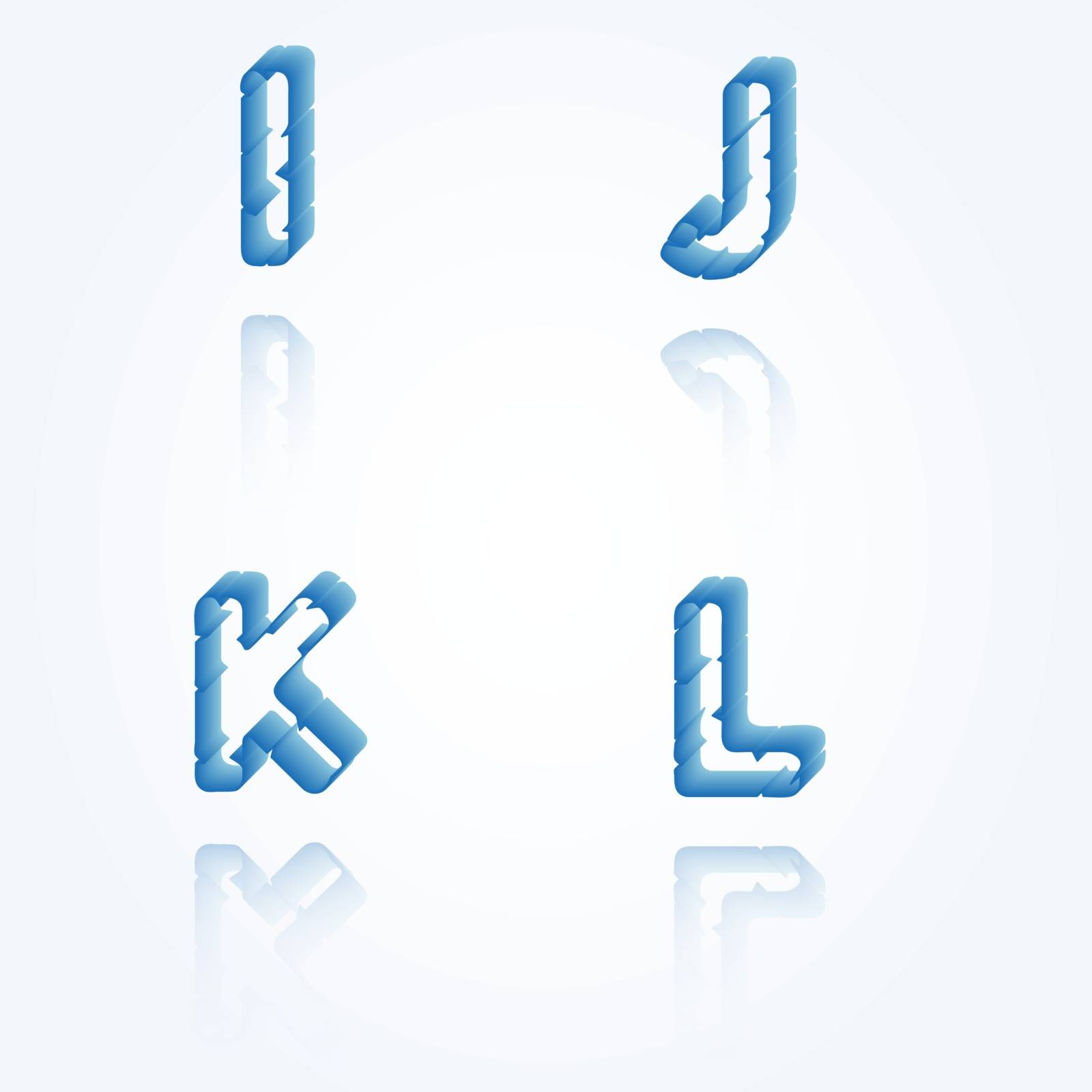 sketch jagged alphabet letters with 3d effect and shadow on white background, I, J, K, L