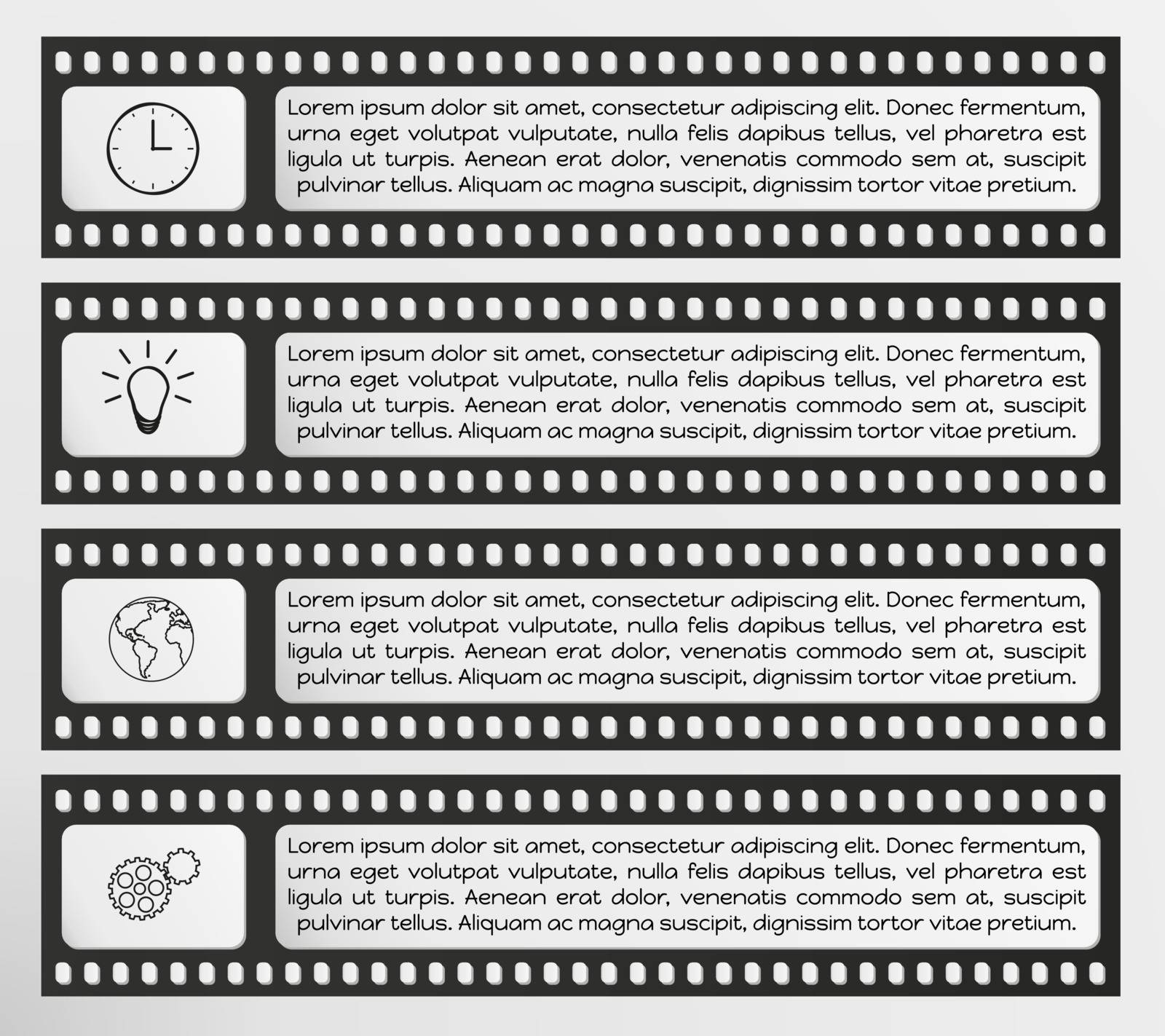 infographic vector filmstrip with text and icons