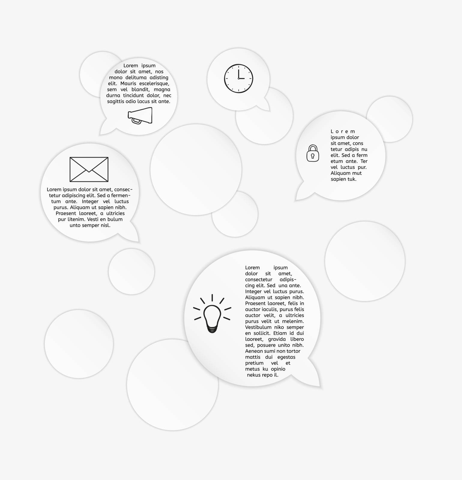 Vector abstract circles and speak bubbles infographic template on black background