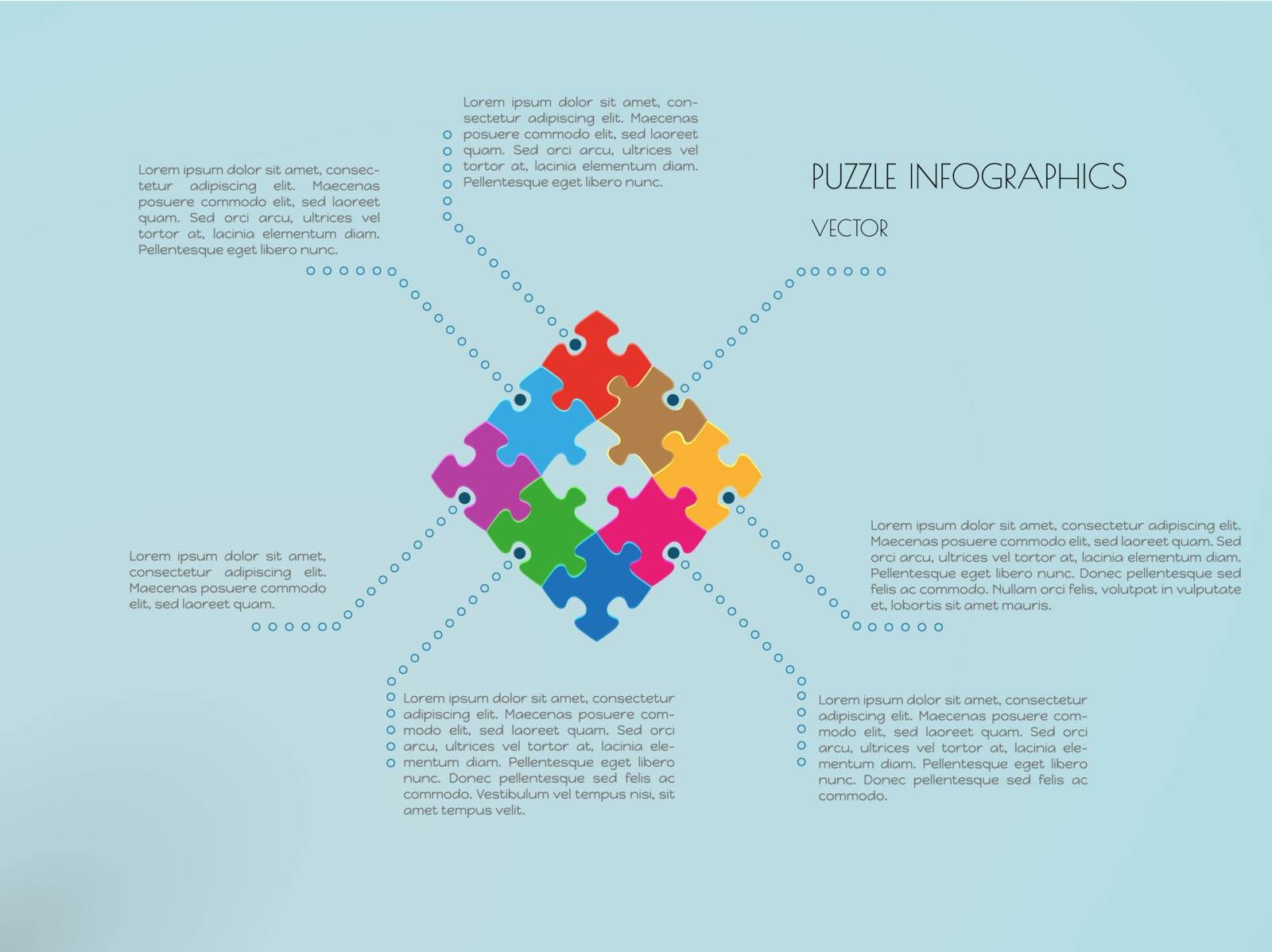 infographic vector with puzzle pieces on blue background