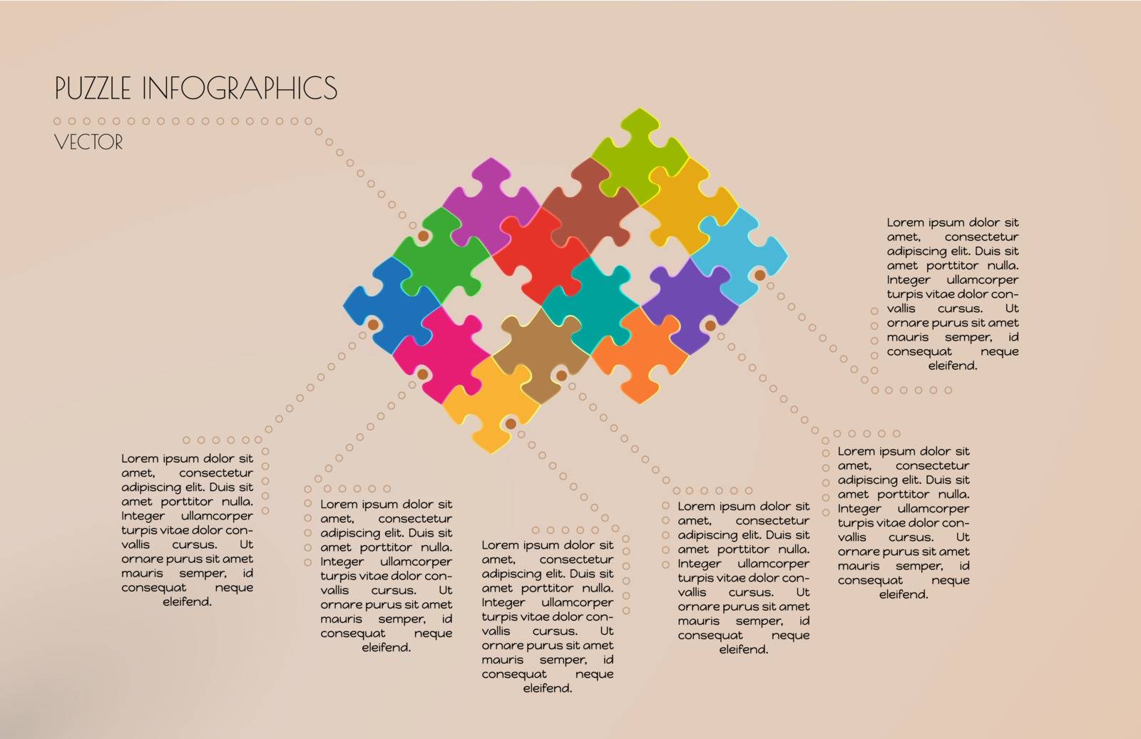 infographic vector with puzzle pieces on brown background