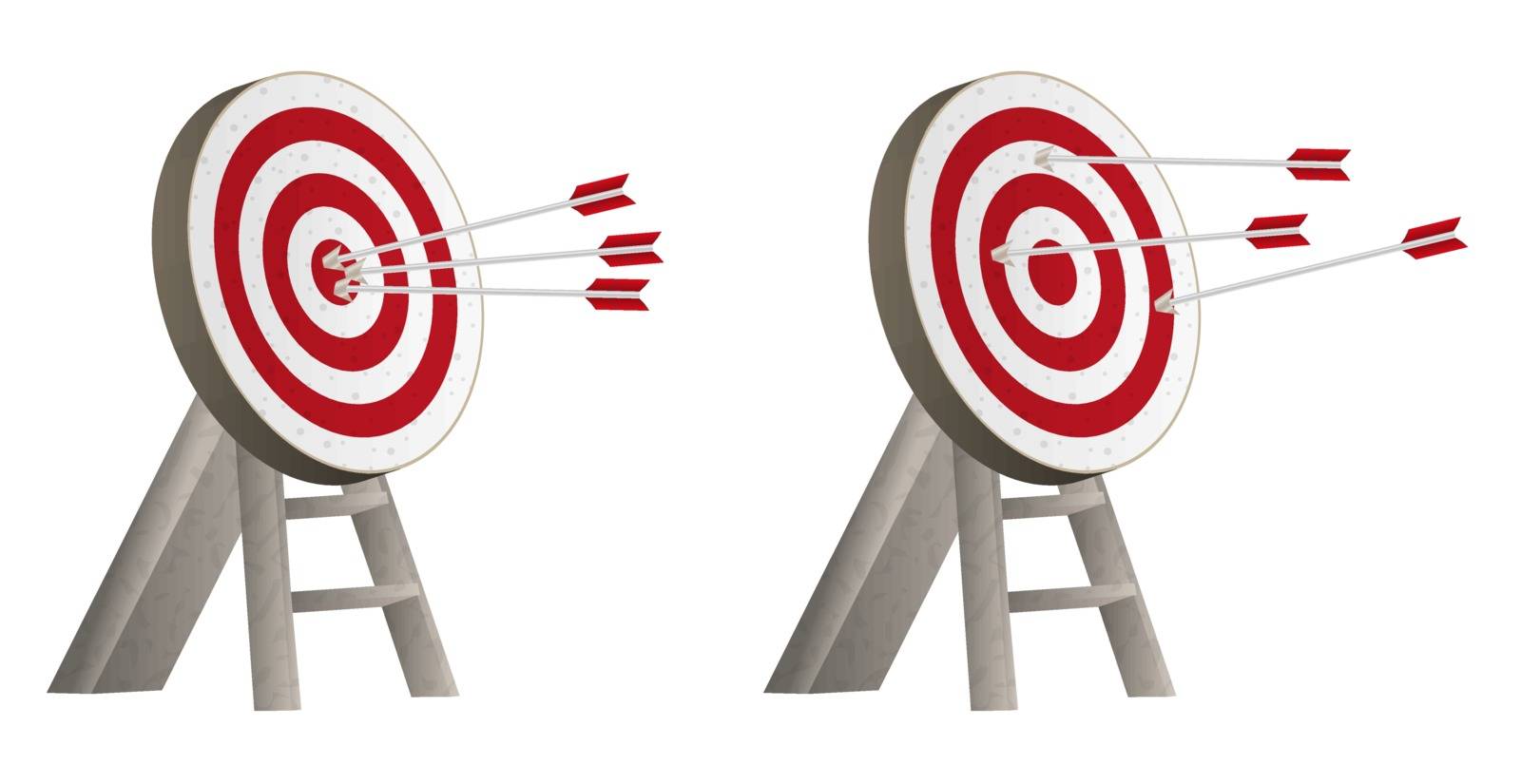 two different targets with arrows and wooden holder