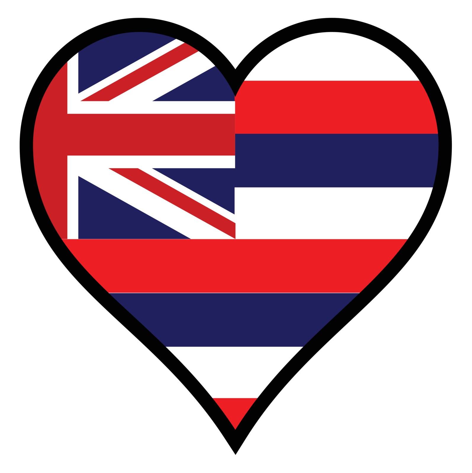 Hawaii state flag within a heart all over a white background