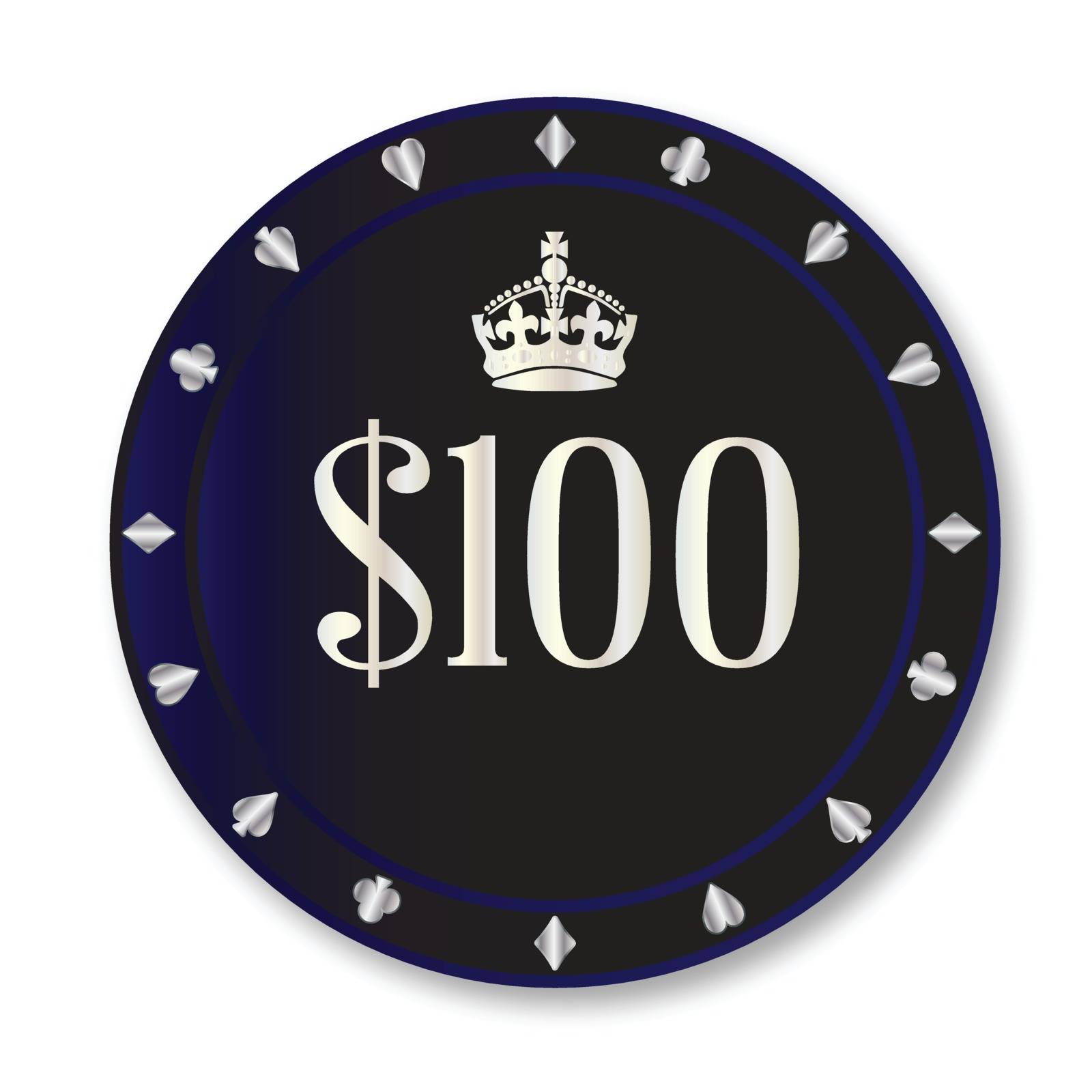 A black one hundred dollar gambling chip over a white background
