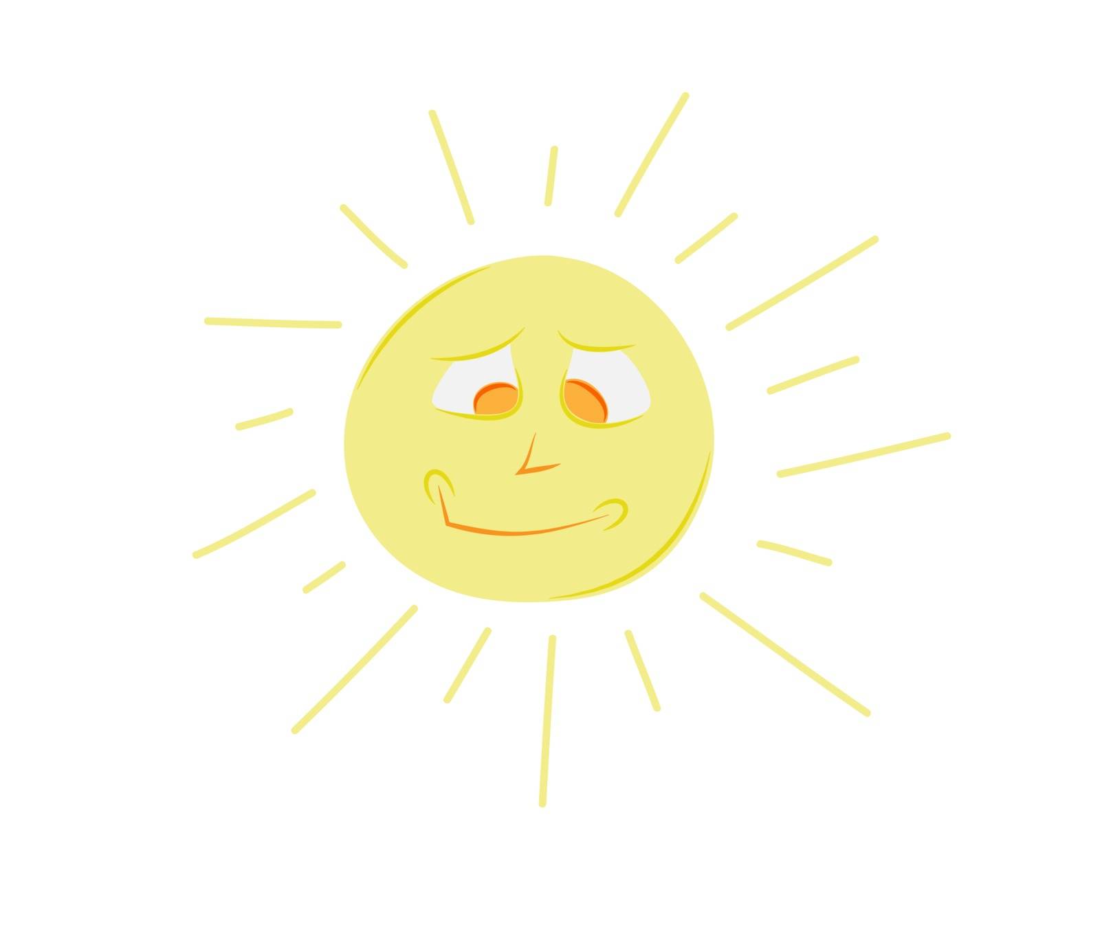 smiling sun on white background, isolated, vector