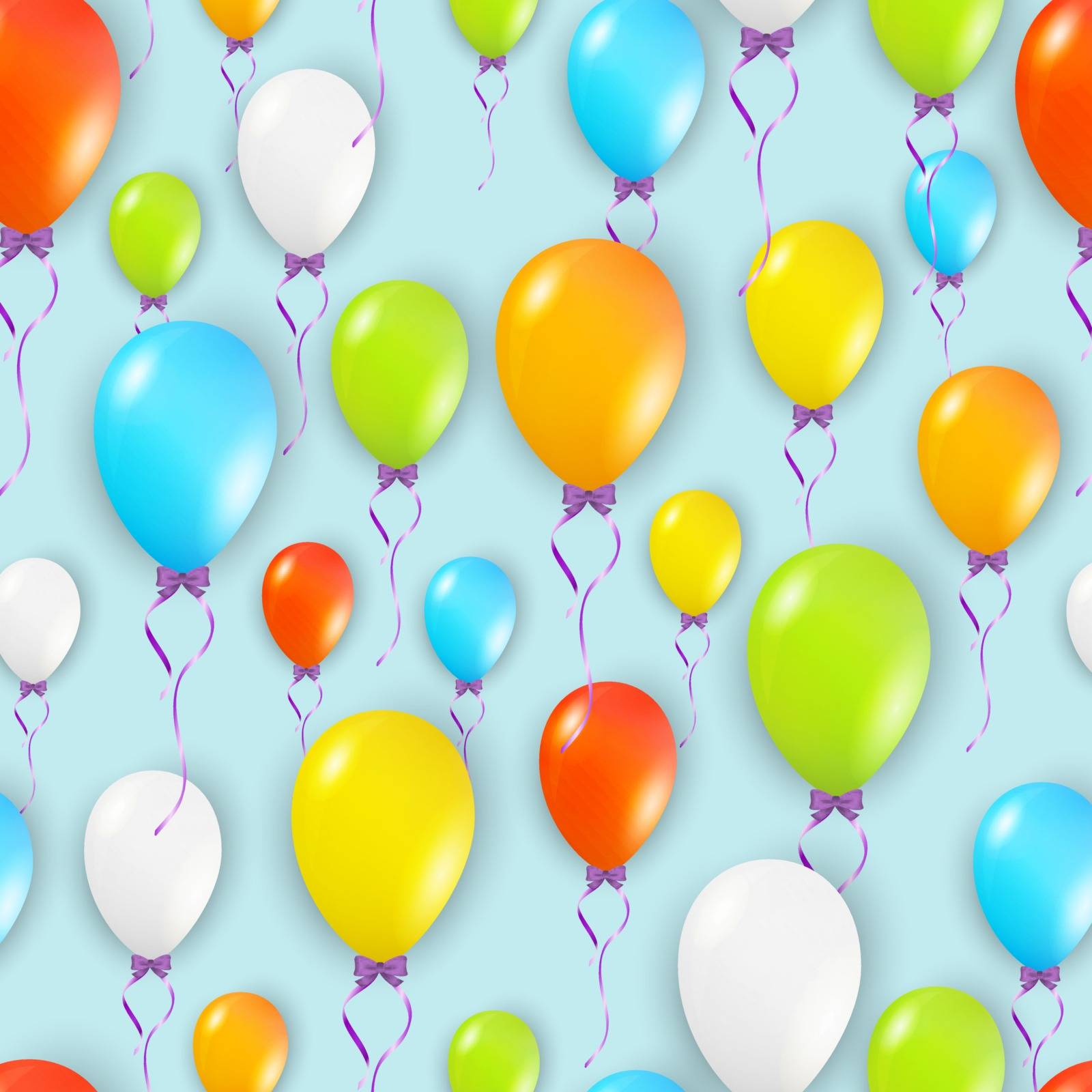 seamless pattern with many color balloons on blue background, vector
