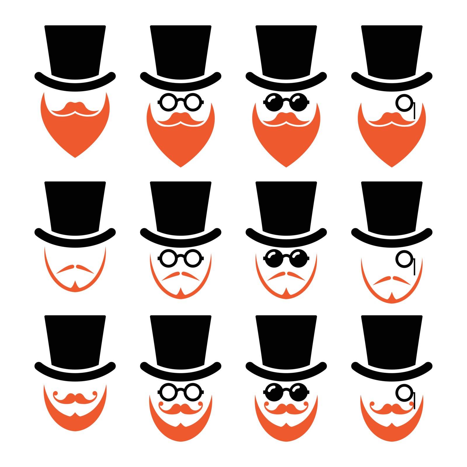 Man in hat with ginger beard and glasses icons set by RedKoala