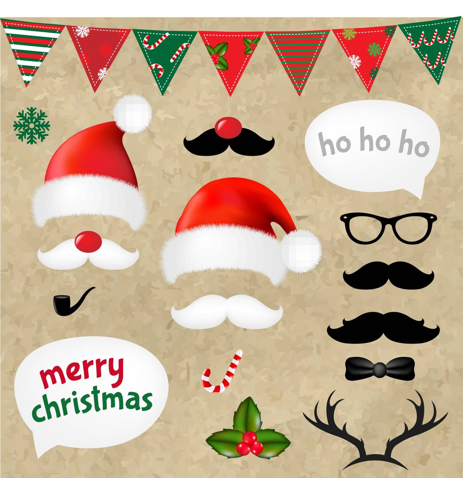 Xmas Hipster Set With Gradient Mesh, Vector Illustration