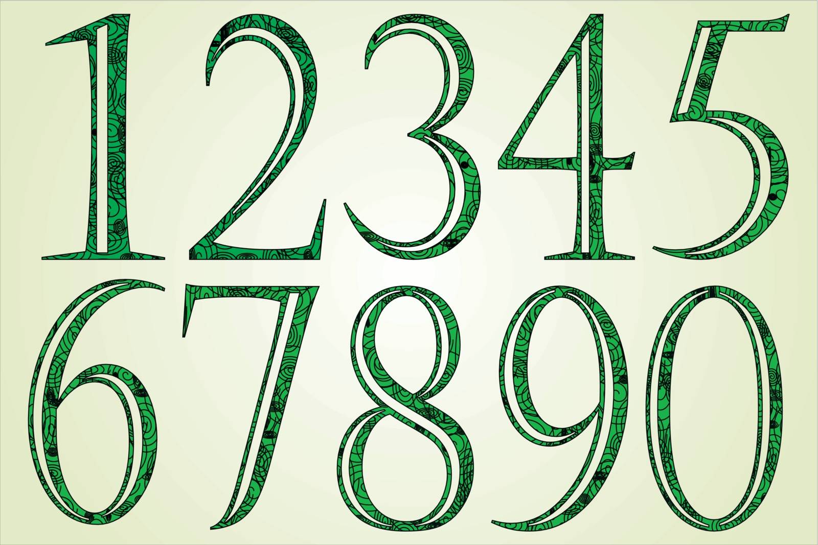 Collection of green numbers made of swirls - Vector illustration