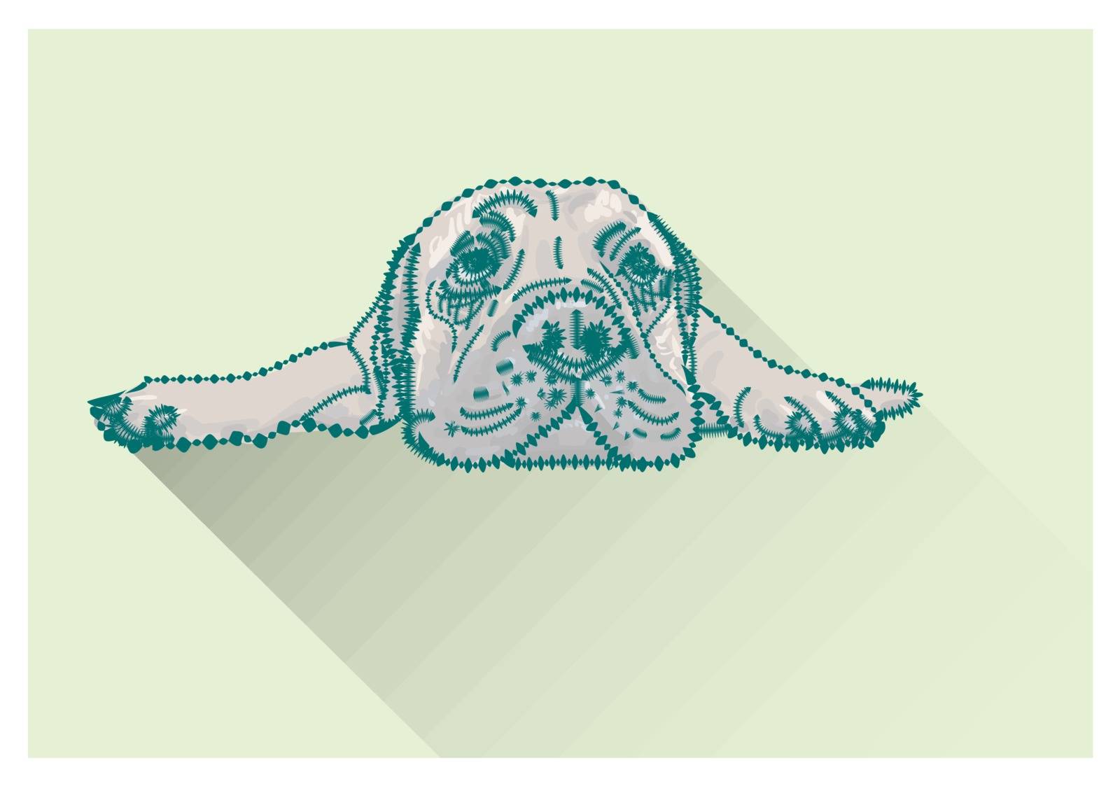 Drawing of  lying bull mastiff with long shadow on green background