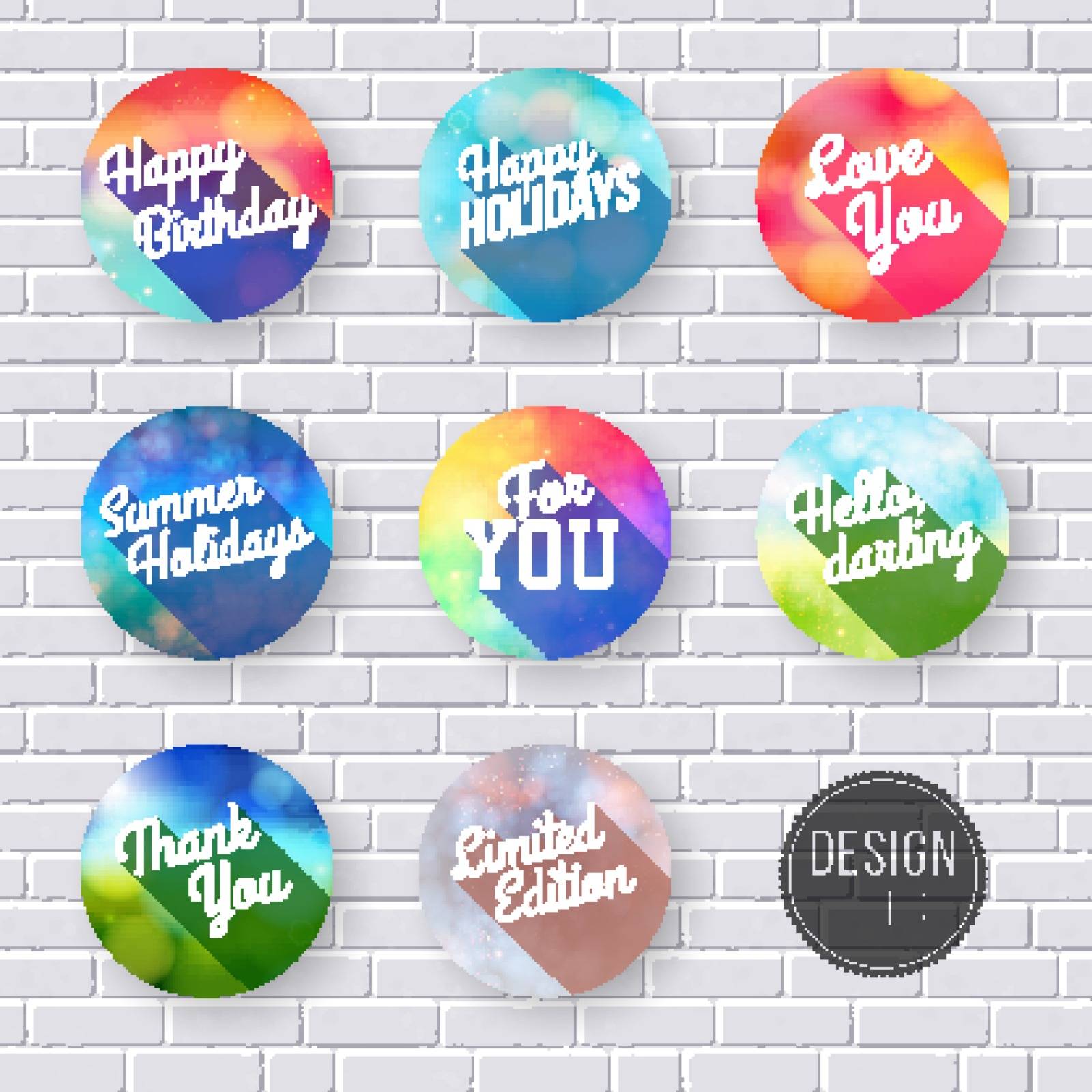 Colorful set of labels with long shadow. Vector illustration. 