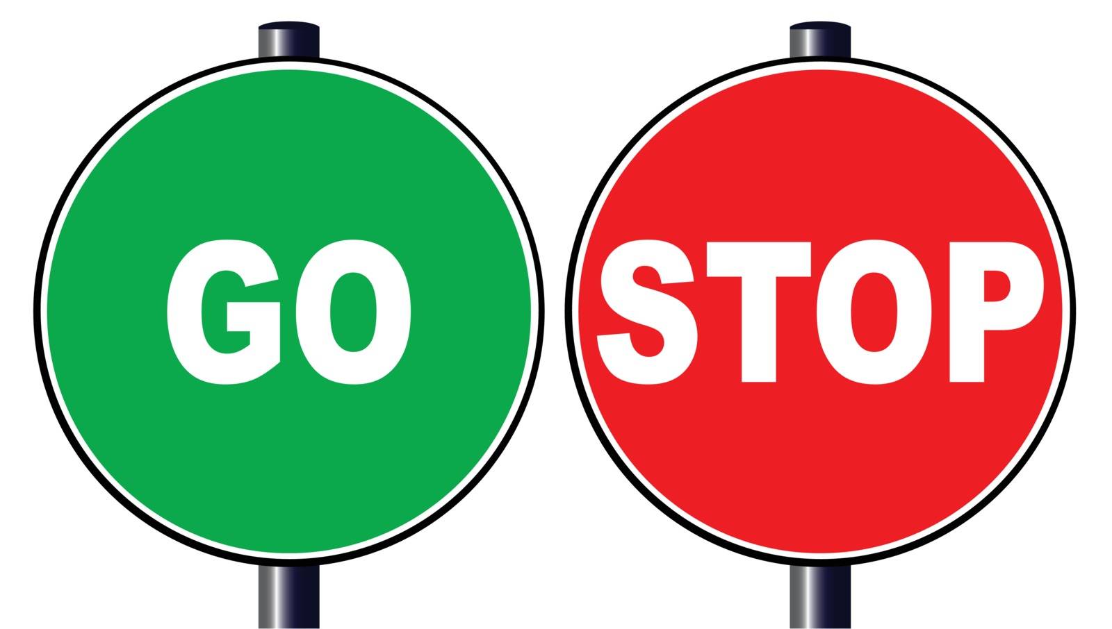 The go green traffic sign with a red go traffic sign isolated over a white background