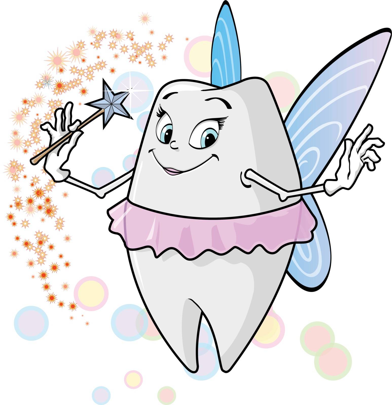 A cute tooth fairy with her magic wand.