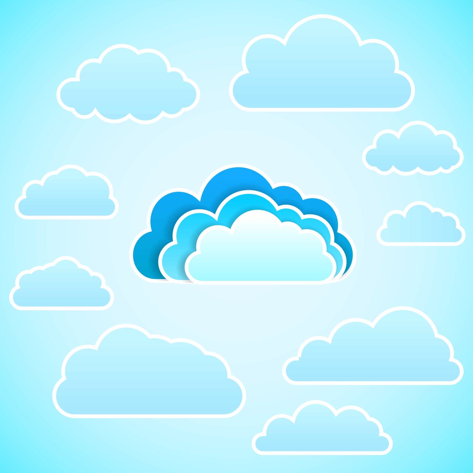 Blue cloud computing  with connections to secondary clouds. Vector background