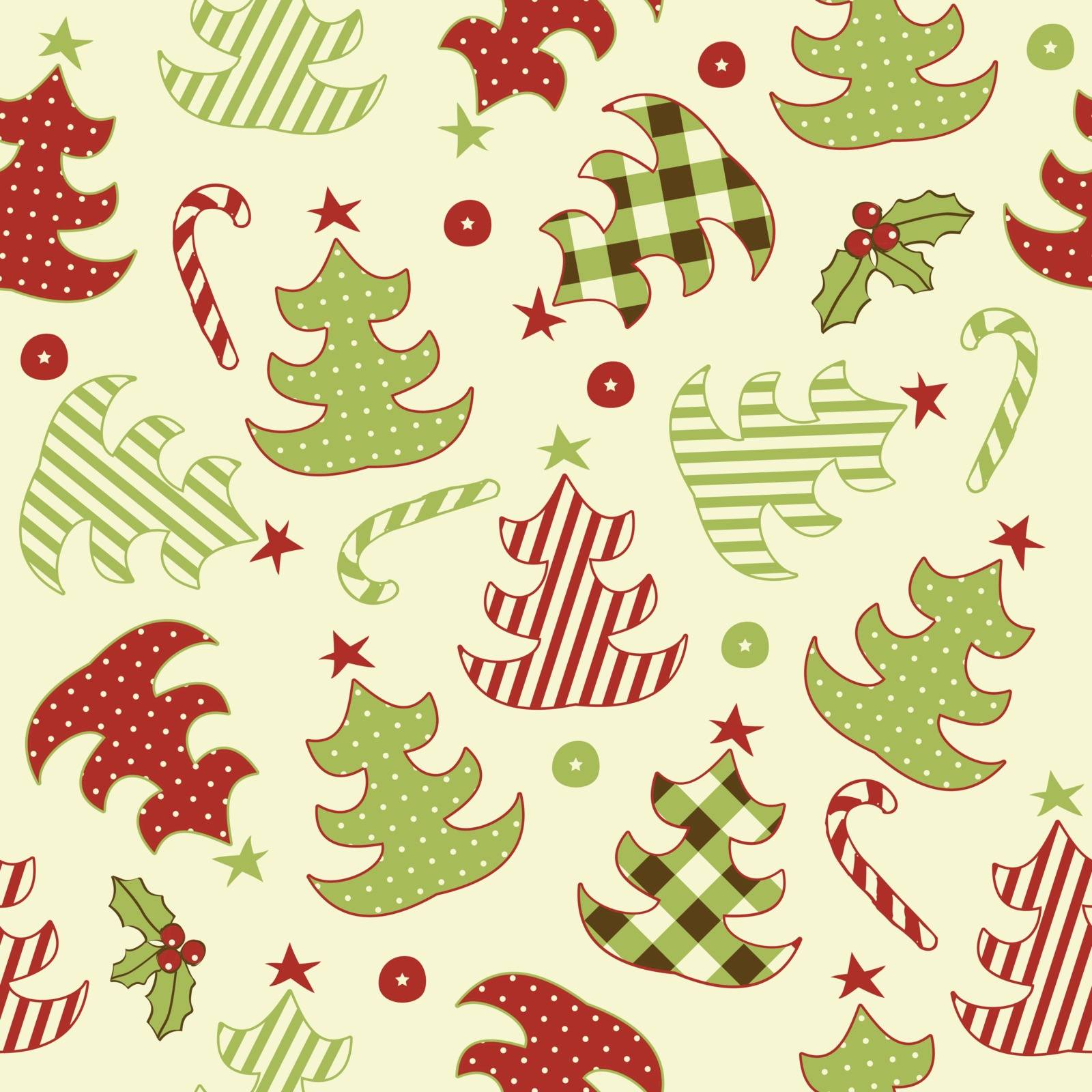 Seamless retro pattern with Christmas tree. Vector image.  